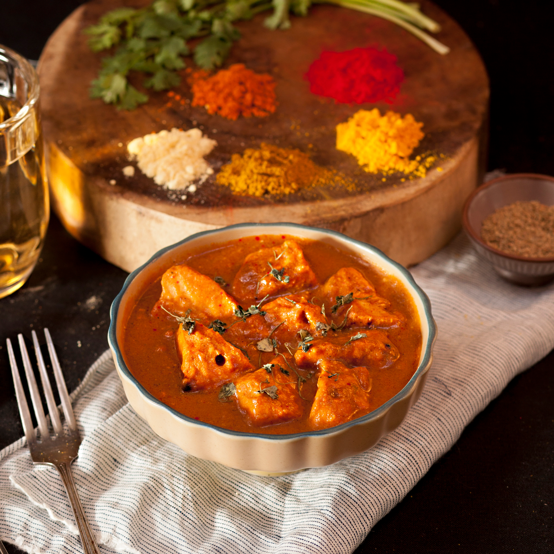 Spicy South Indian Chettinad Chicken Curry — Main Course served and photographed from above