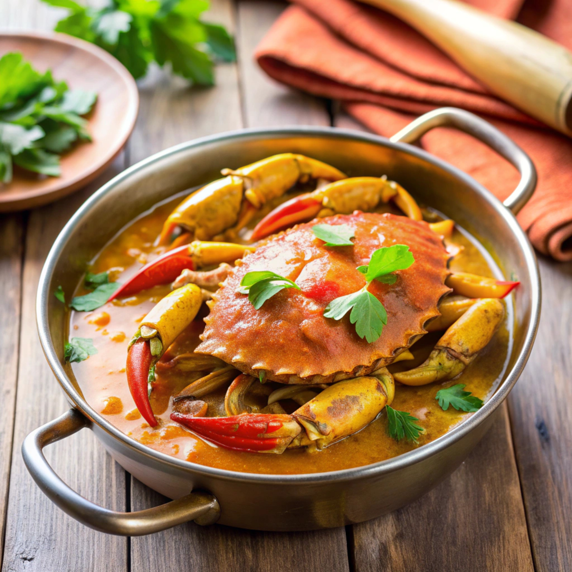 Spicy Sri Lankan Jaffna Crab Curry with Coconut Gravy — Main Course served and photographed from above