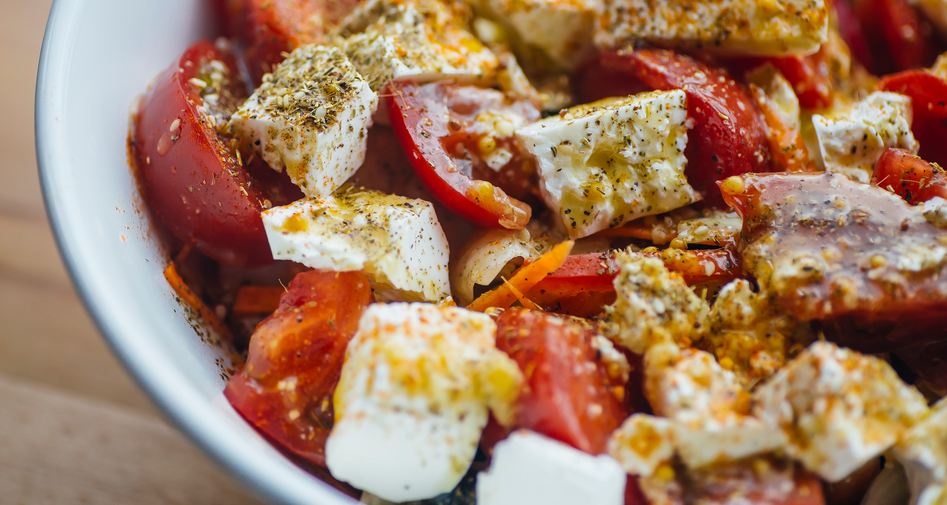 Spicy Tunisian Harissa Carrot Salad with Crumbled Feta — Salad served and photographed from above