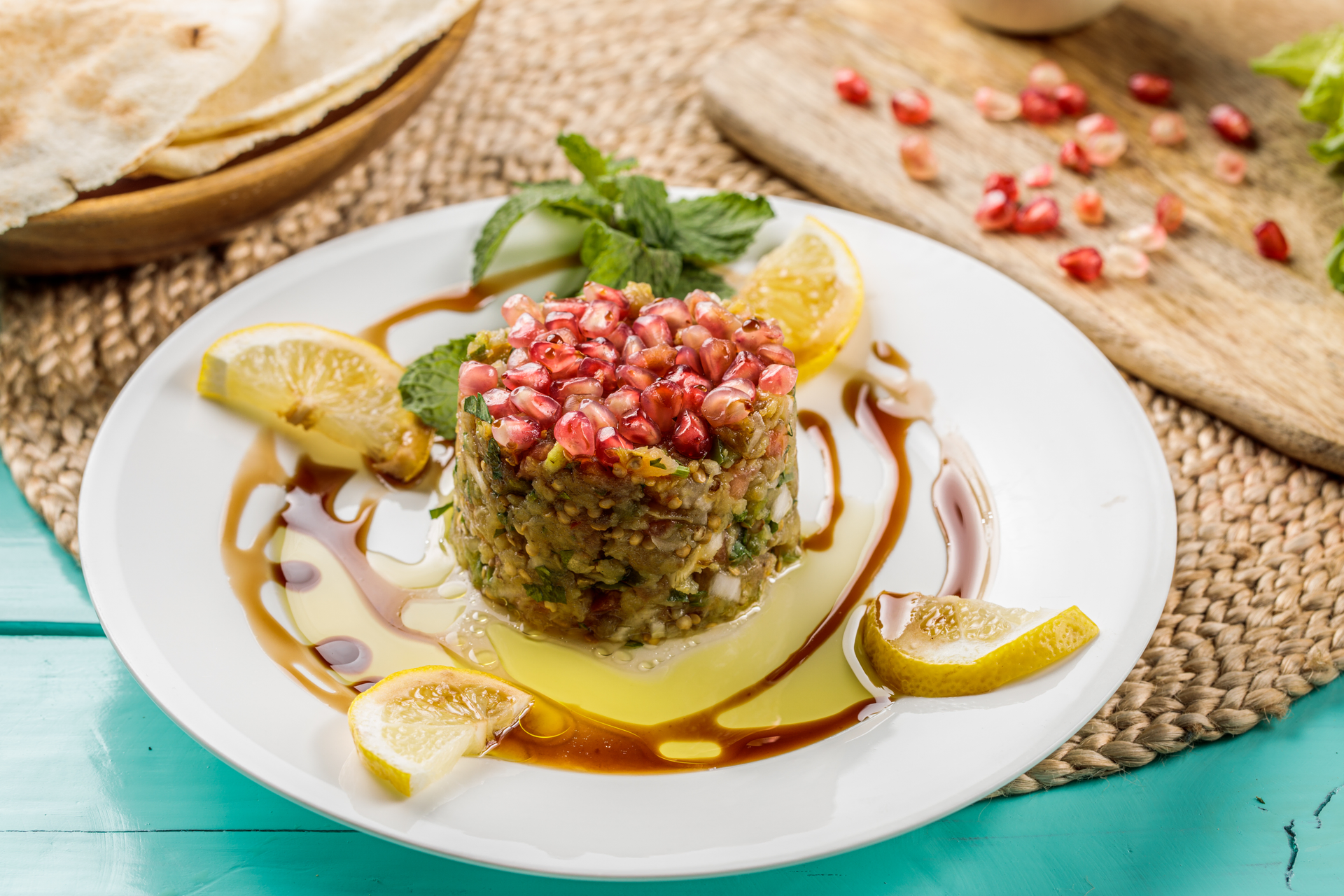 Spicy Tunisian Lamb Couscous with Preserved Lemon and Pistachios — Main Course served and photographed from above