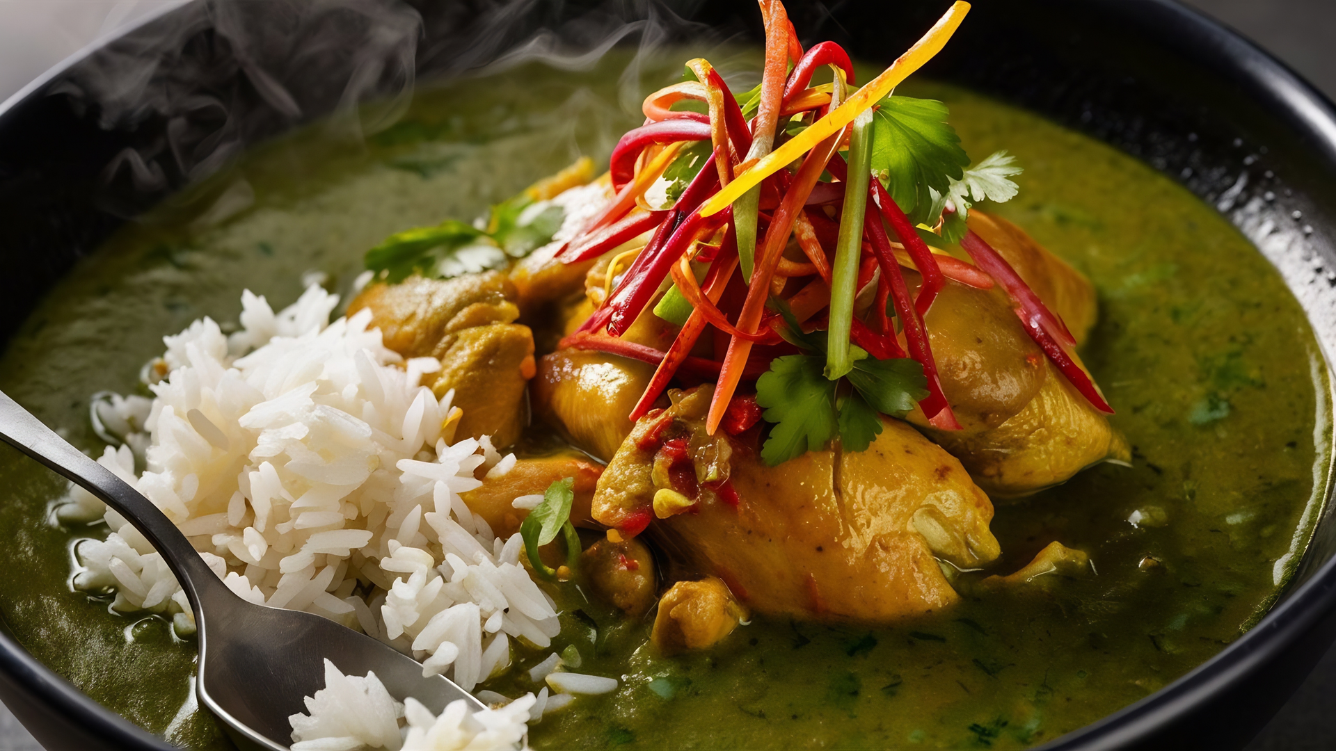 Sri Lankan Coconut and Curry Leaf Chicken Curry — Main Course served and photographed from above