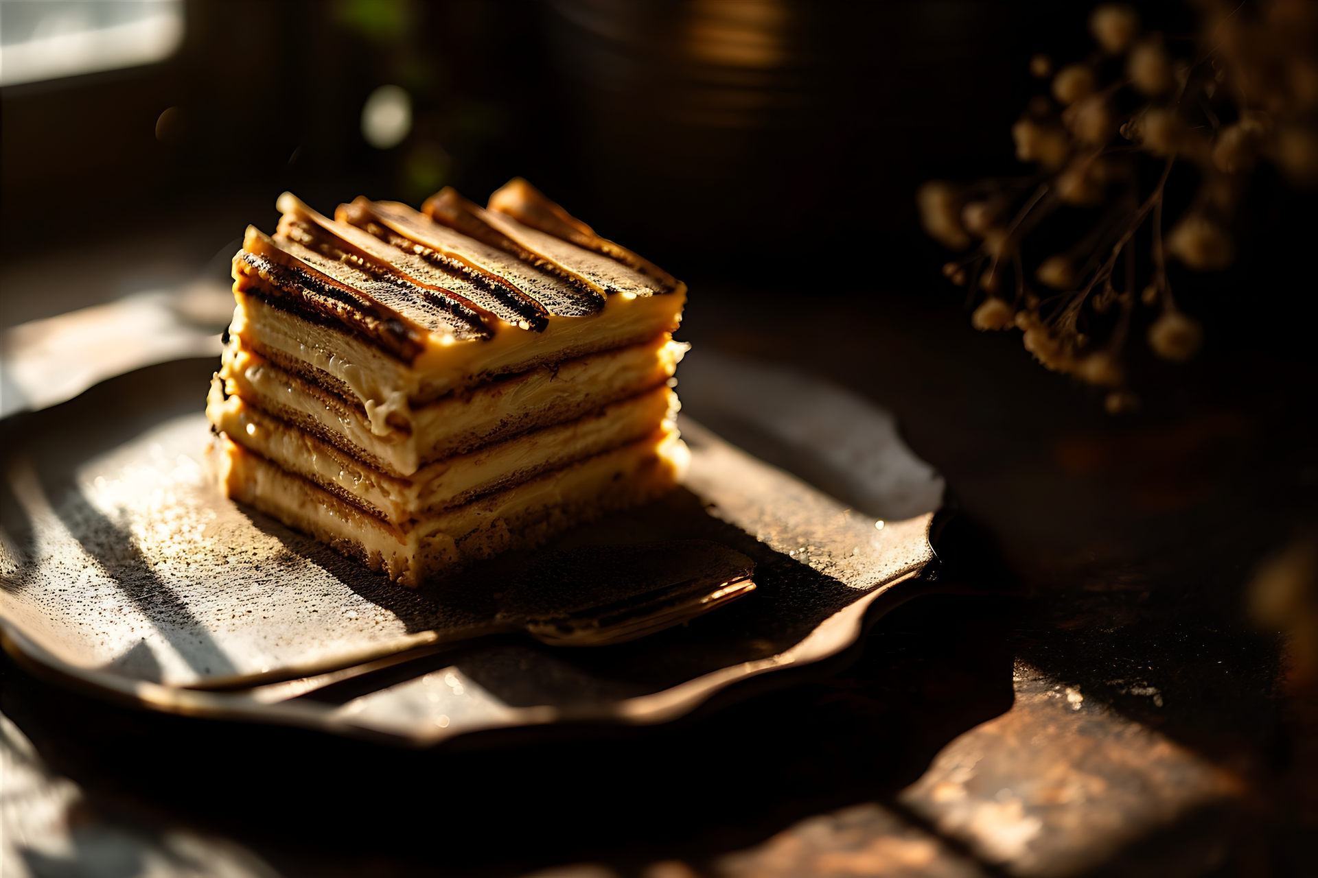 Sumptuous French Chocolate Mille-Feuille — Dessert served and photographed from above