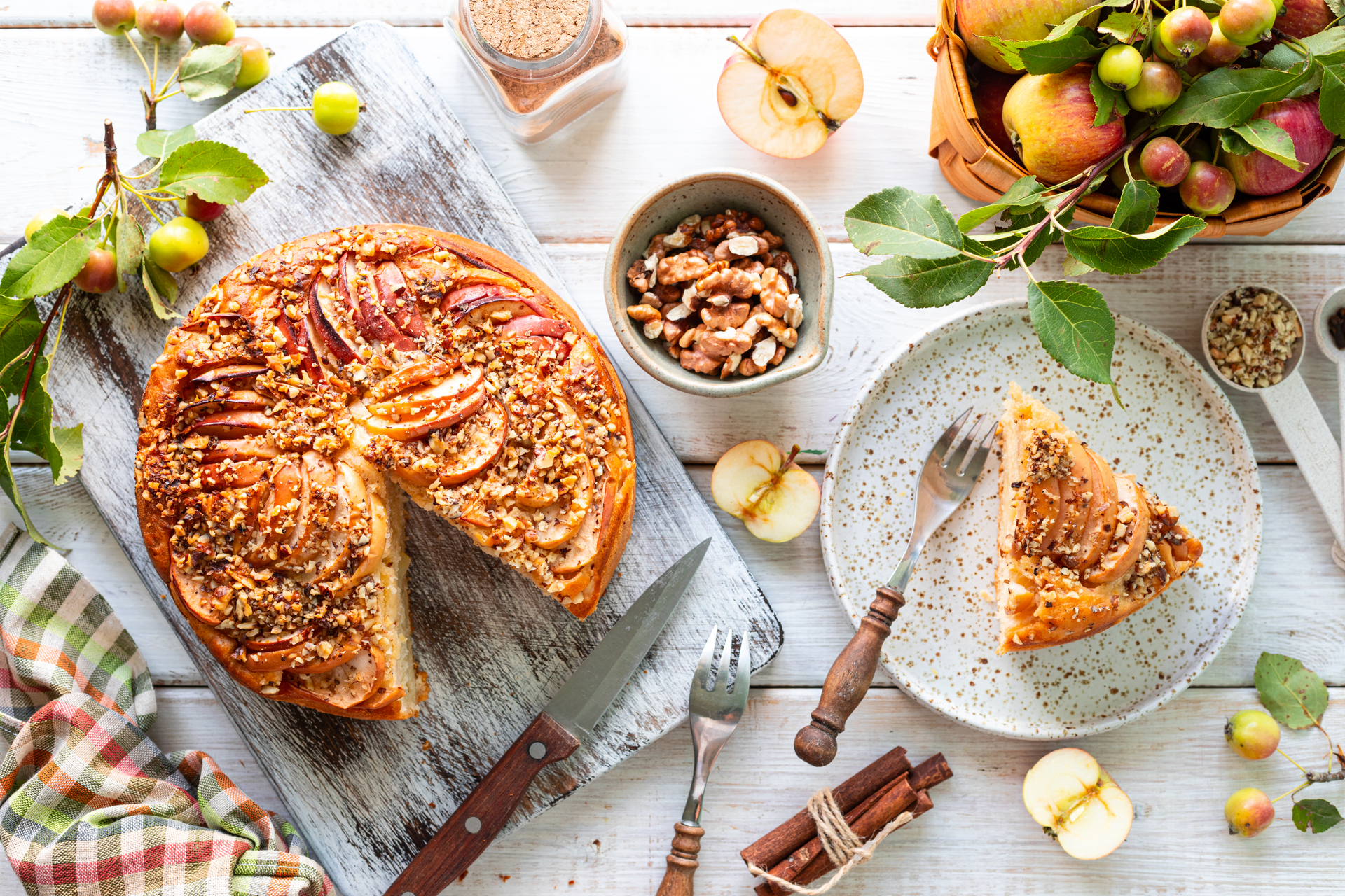 Swedish Cardamom-Infused Apple Havtorn Cake — Dessert served and photographed from above