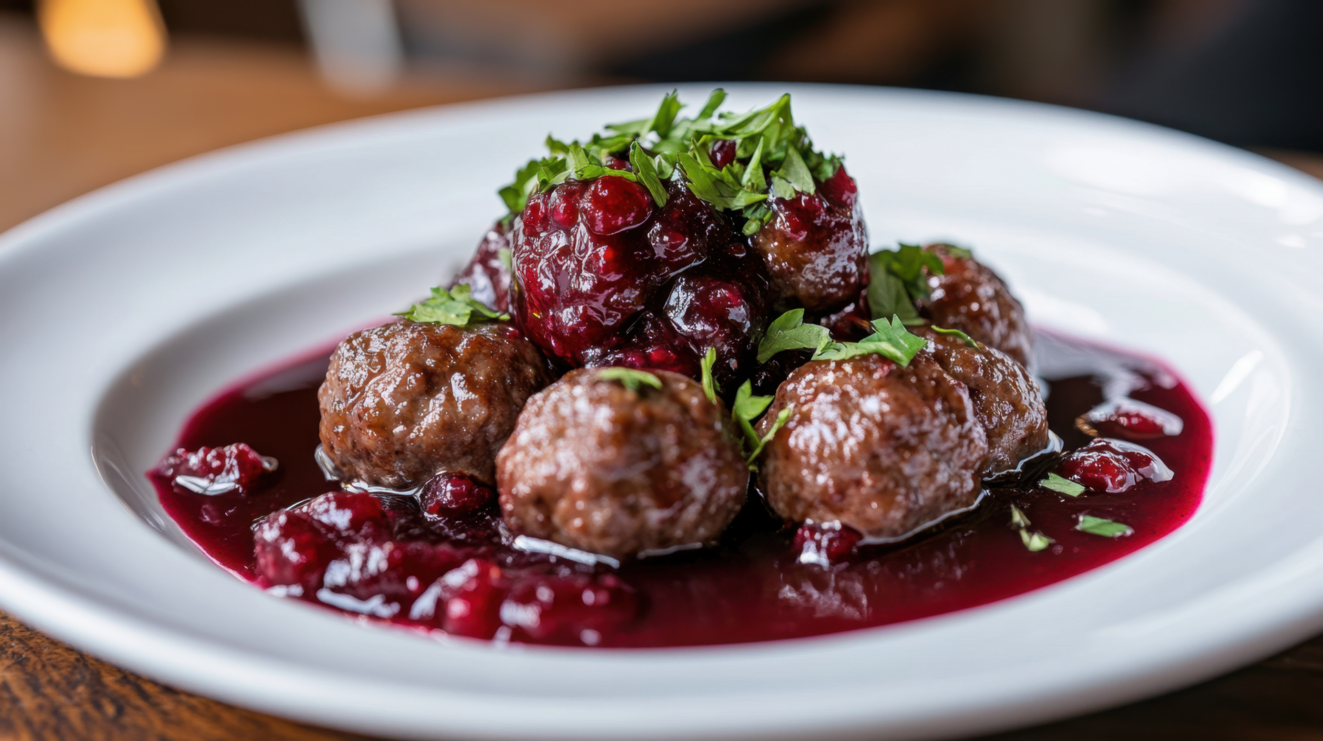 Overhead flat-lay of all ingredients for Swedish Lingonberry Meatballs with Dill Sauce laid out on a kitchen surface.