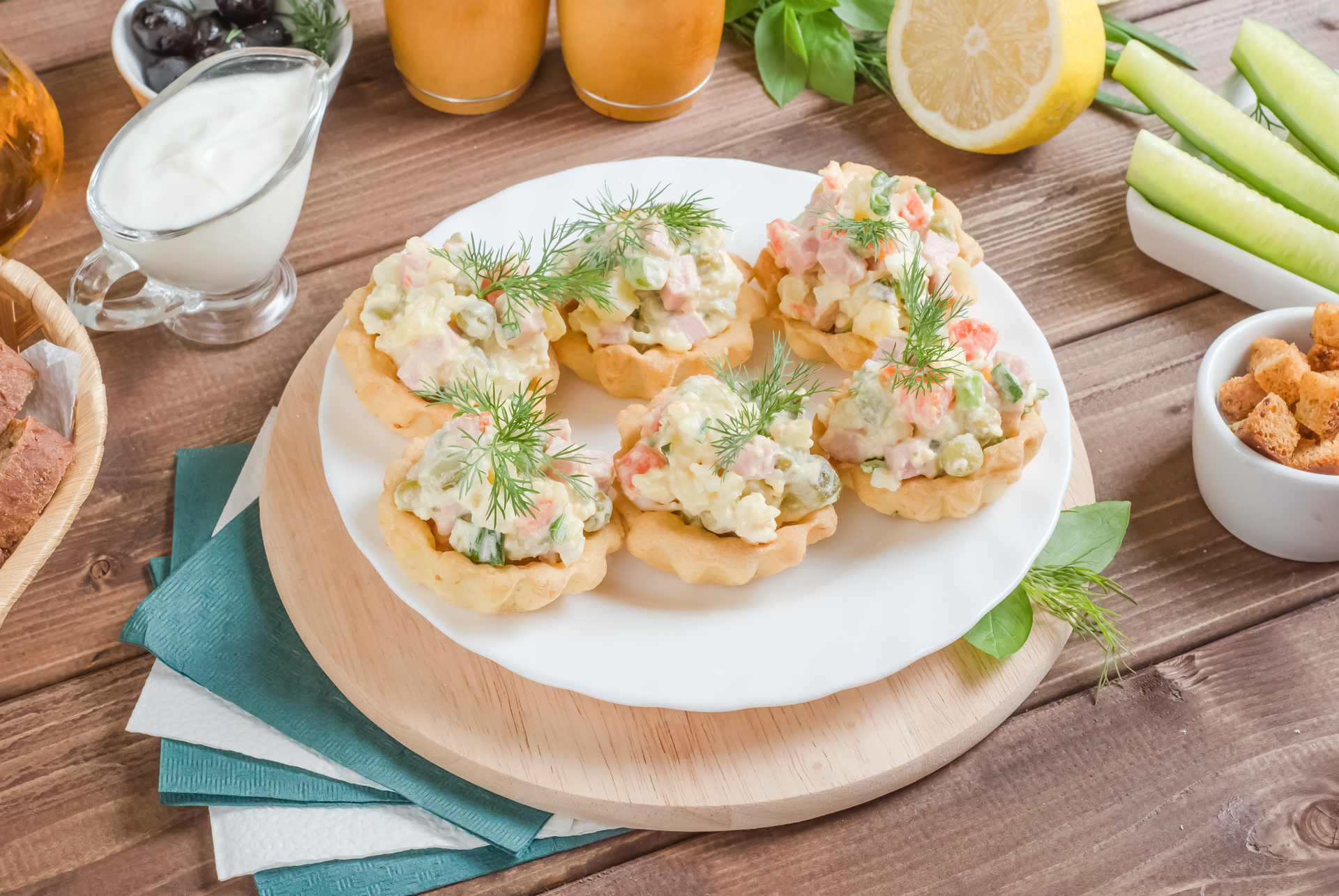 Swedish Smörgåstårta with Shrimp and Dill — Appetizer served and photographed from above