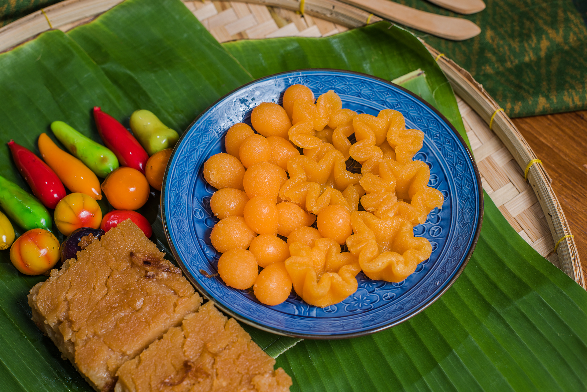 Sweet Cambodian Num Ansom Chek — Dessert served and photographed from above