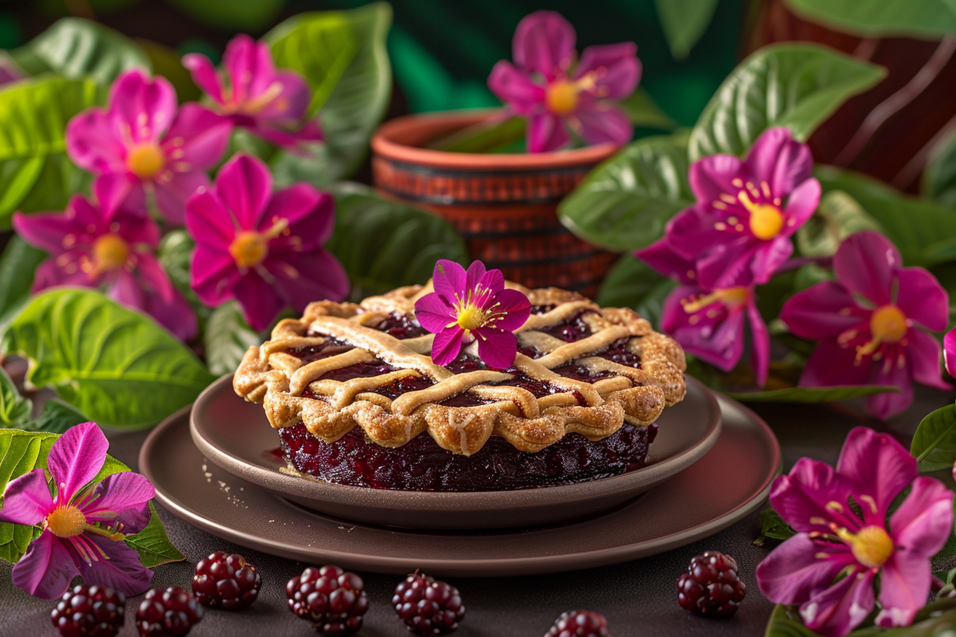 Overhead flat-lay of all ingredients for Sweet Caribbean Sorrel Tart with Orange Blossom Cream laid out on a kitchen surface.