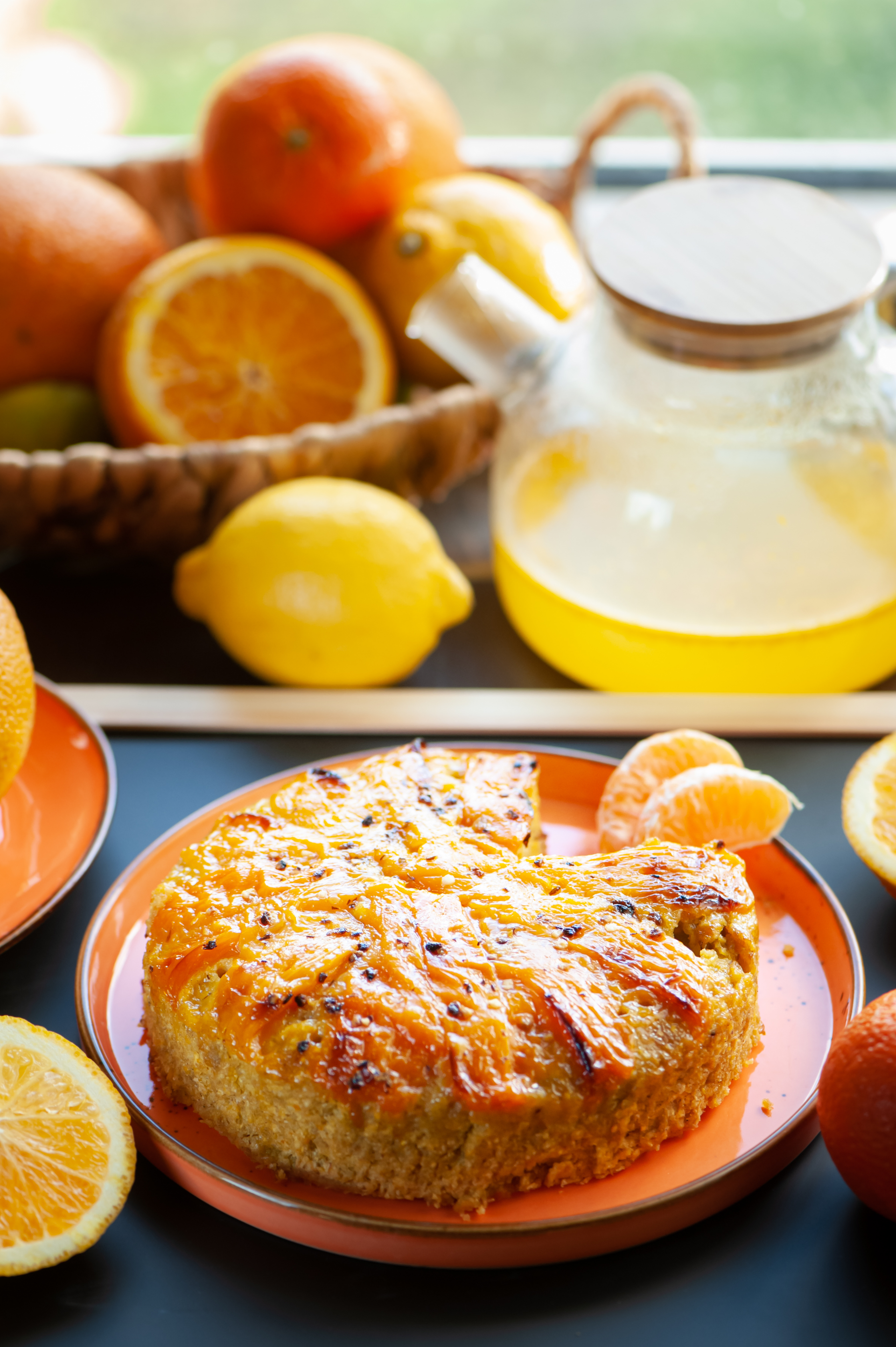 Sweet Cornish Saffron Cake with Orange Glaze and Nutmeg — Dessert served and photographed from above