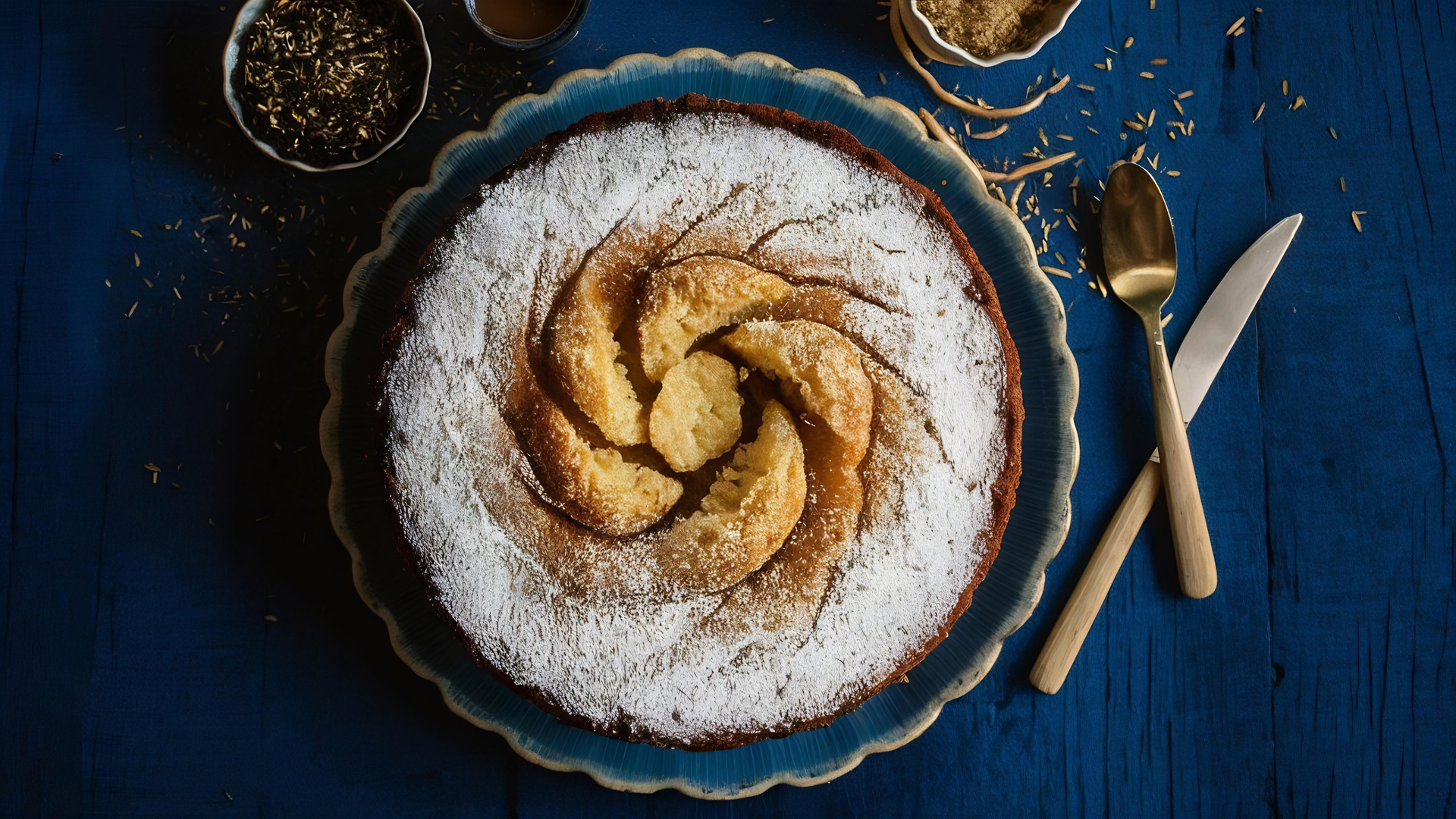 Overhead flat-lay of all ingredients for Sweet Estonian Kringel with Cardamom and Raisins laid out on a kitchen surface.