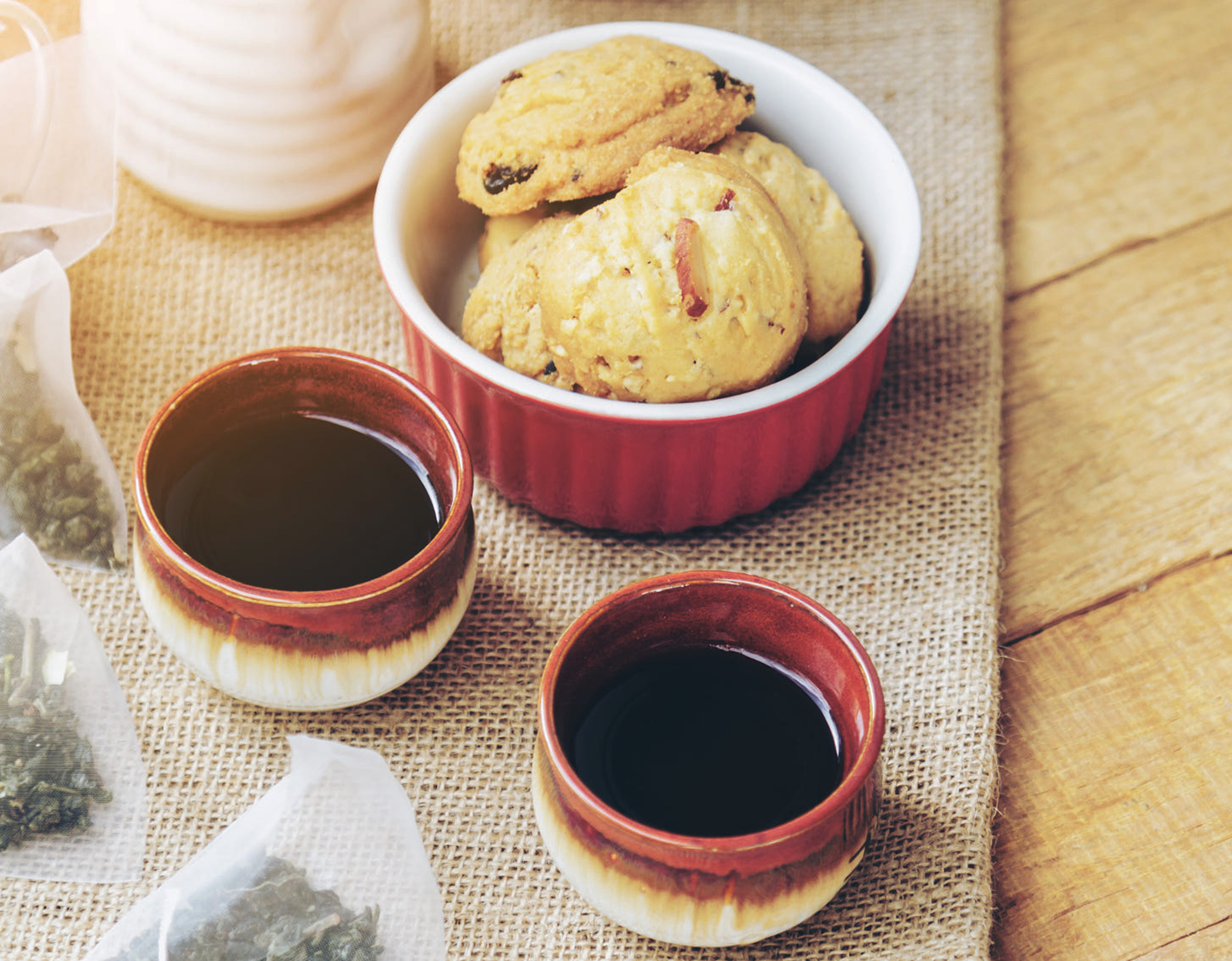 Overhead flat-lay of all ingredients for Sweet Korean Yakgwa with Ginger Syrup laid out on a kitchen surface.