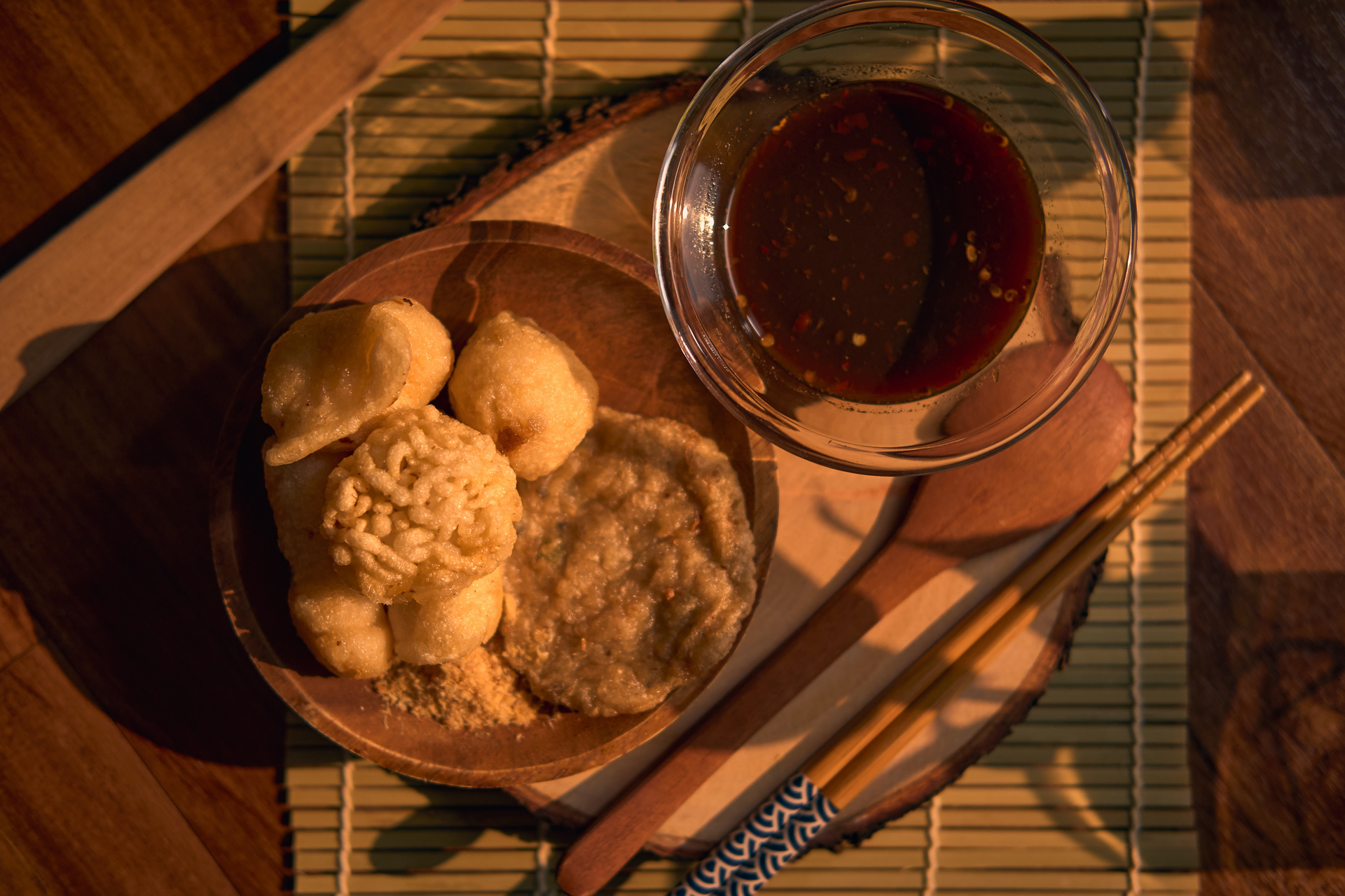 Sweet Korean Yakgwa with Ginger Syrup — Dessert served and photographed from above