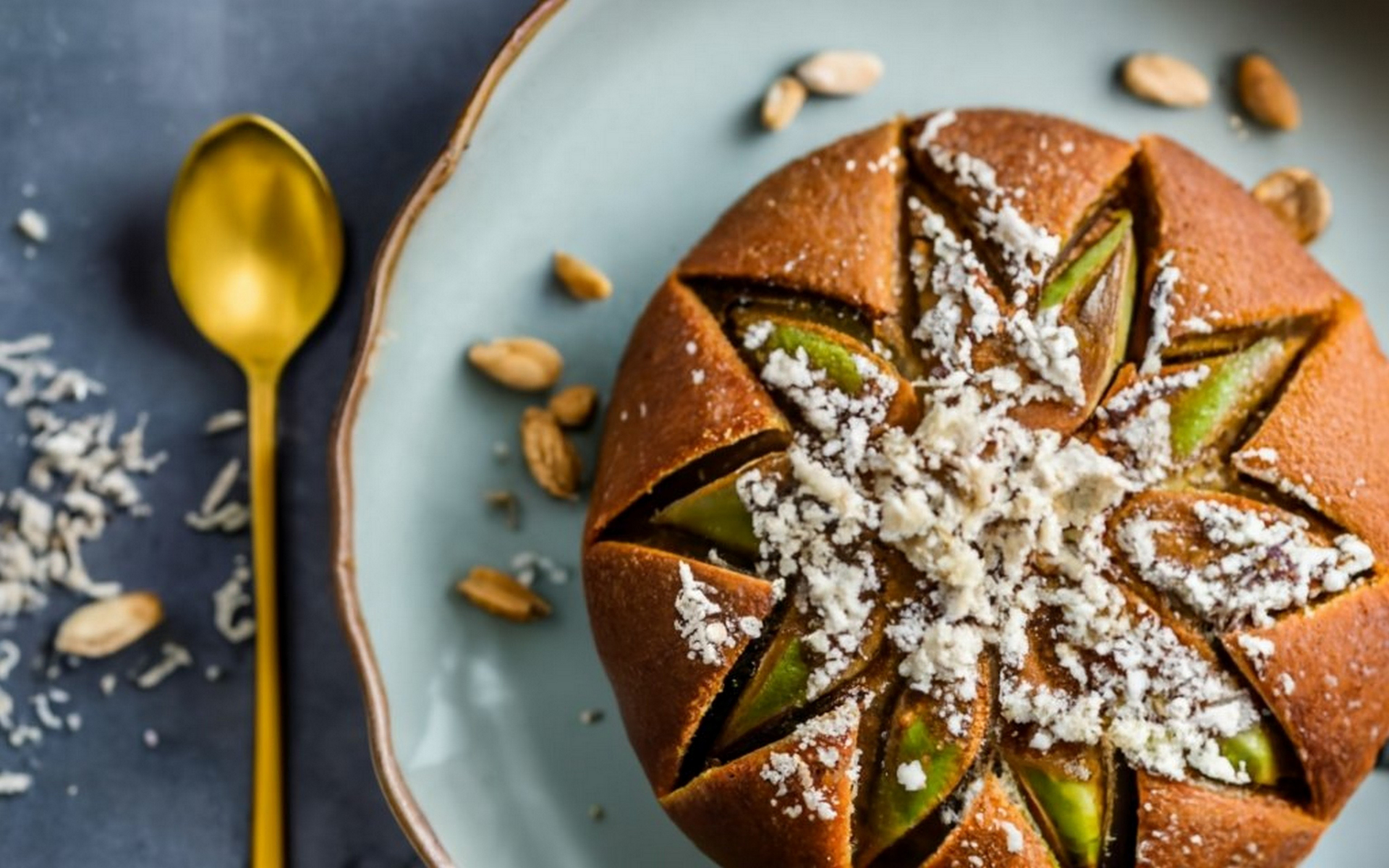 Sweet Moroccan M’hanncha Dessert with Almond Paste — Dessert served and photographed from above