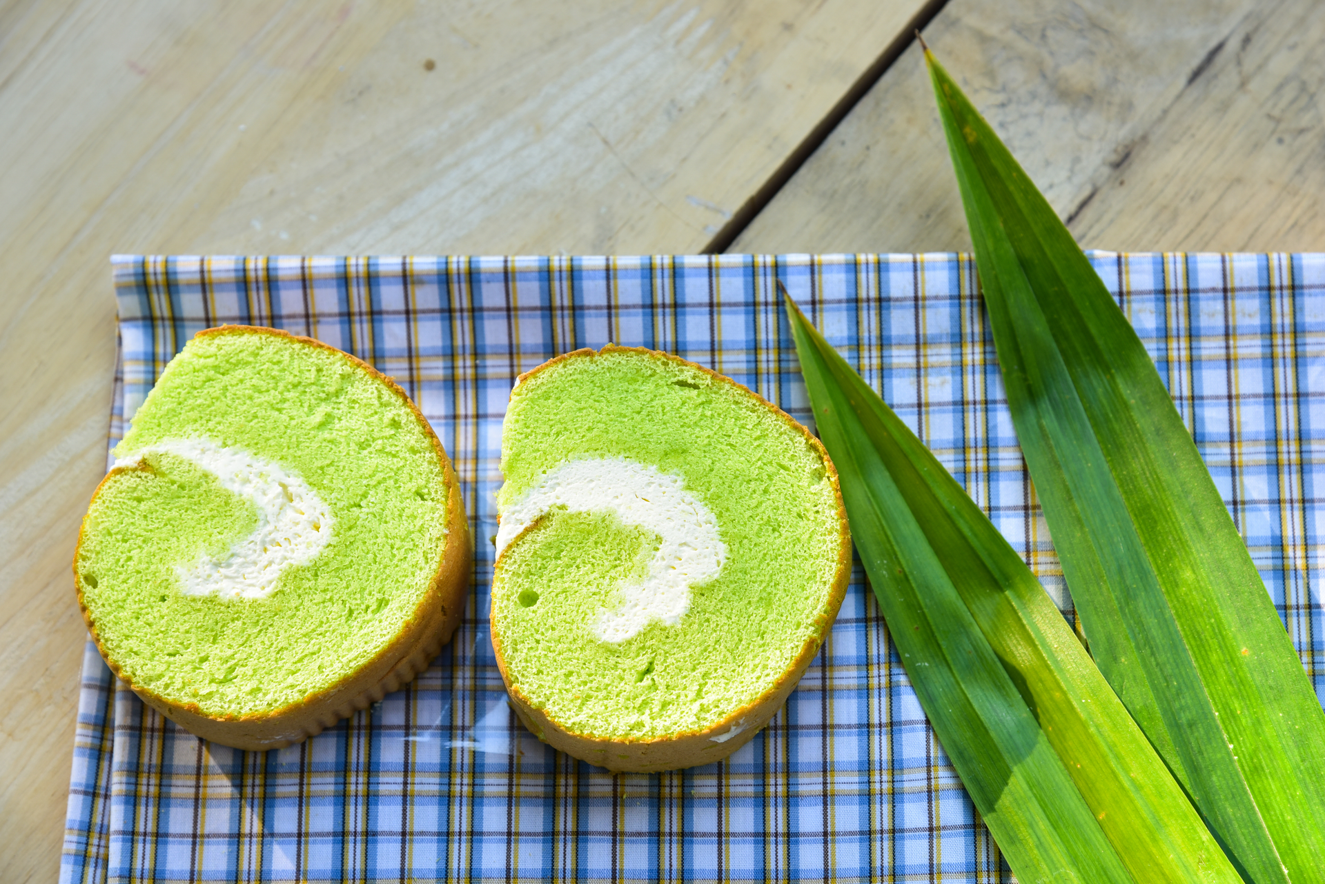 Sweet Vietnamese Pandan Layer Cake with Coconut Cream — Dessert served and photographed from above