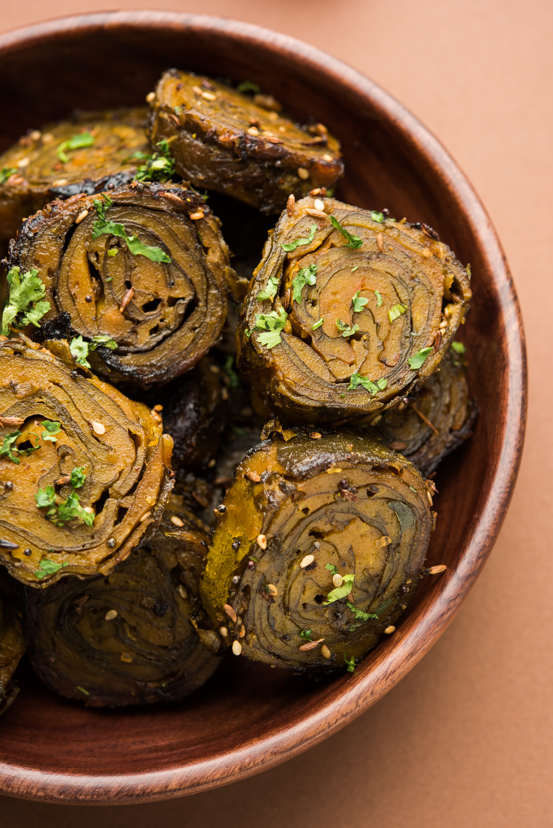 Tangy Algerian Seffa Roll with Chickpea-Stuffed Grape Leaves — Main Course served and photographed from above