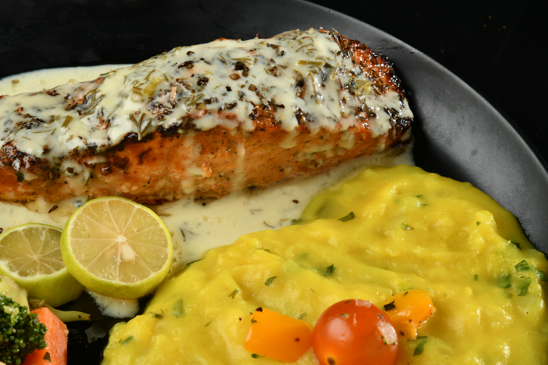 Overhead flat-lay of all ingredients for Tangy Caribbean Grilled Snapper with Mango Chutney laid out on a kitchen surface.