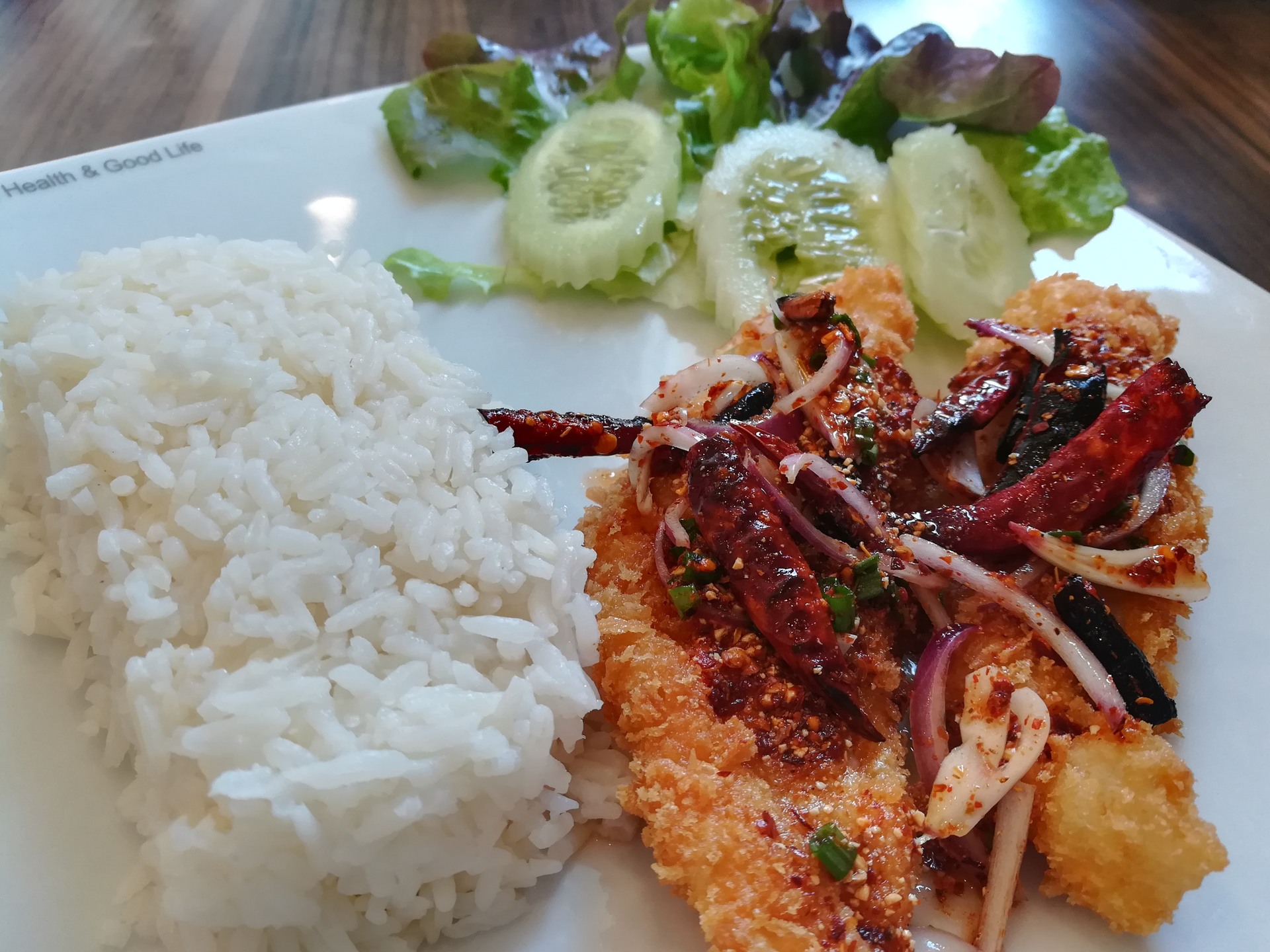 Overhead flat-lay of all ingredients for Tangy Filipino Tocino with Garlic Fried Rice laid out on a kitchen surface.