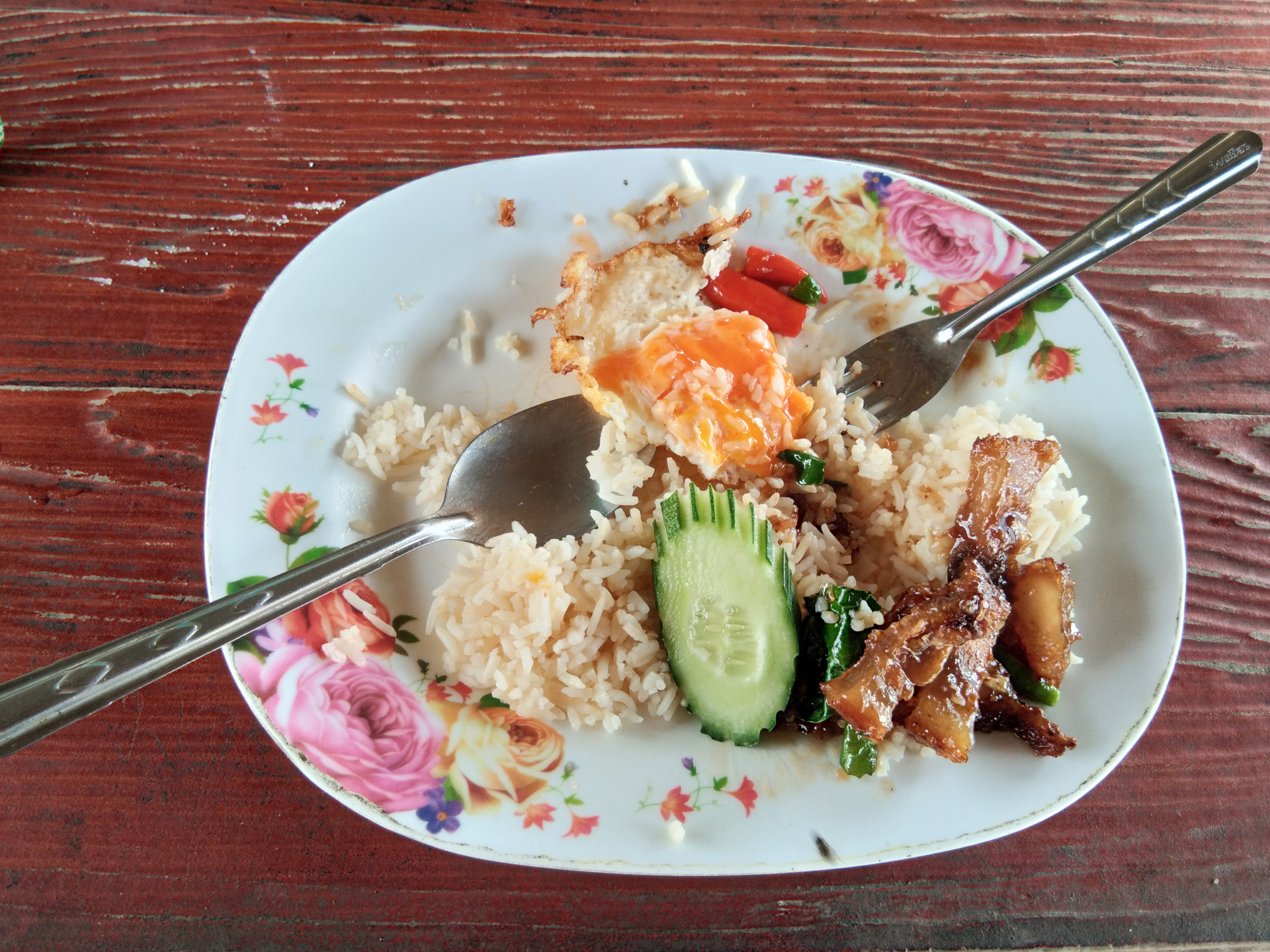 Tangy Filipino Tocino with Garlic Fried Rice — Main Course served and photographed from above