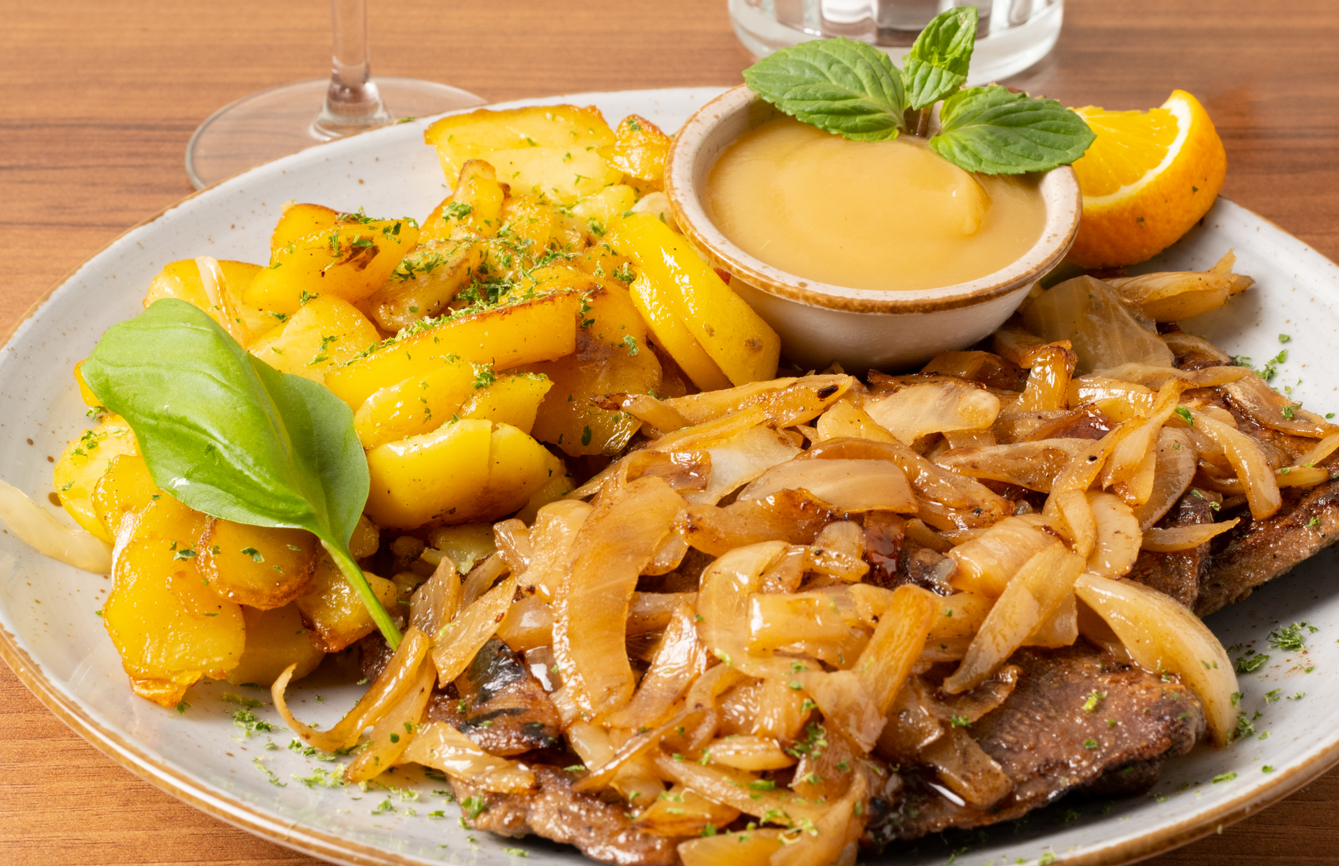 Tangy Nicaraguan Vigorón with Yuca and Crispy Pork Rinds — Appetizer served and photographed from above