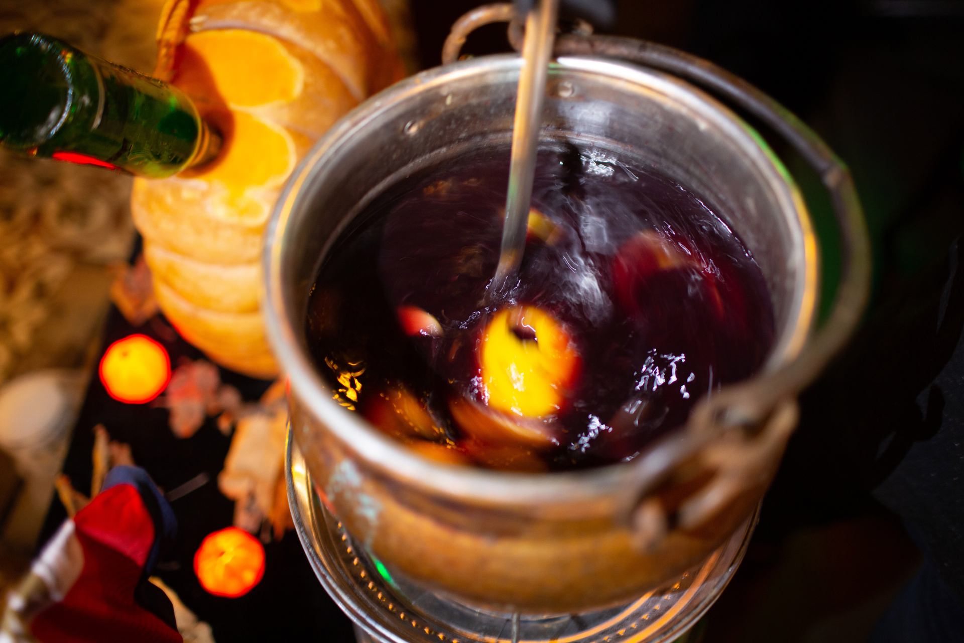 Tangy Peruvian Chicha Morada with Berries and Cinnamon — Beverage served and photographed from above