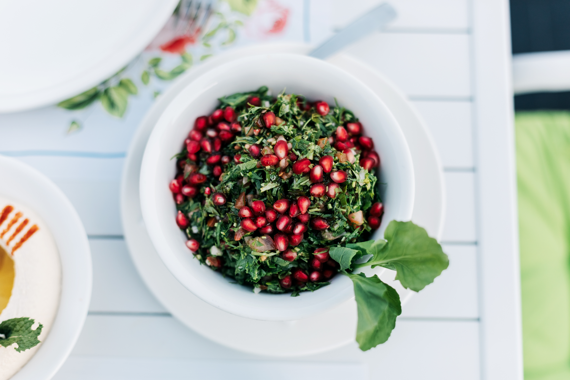 Tangy Turkish Ezme Salad with Pomegranate Molasses — Appetizer served and photographed from above
