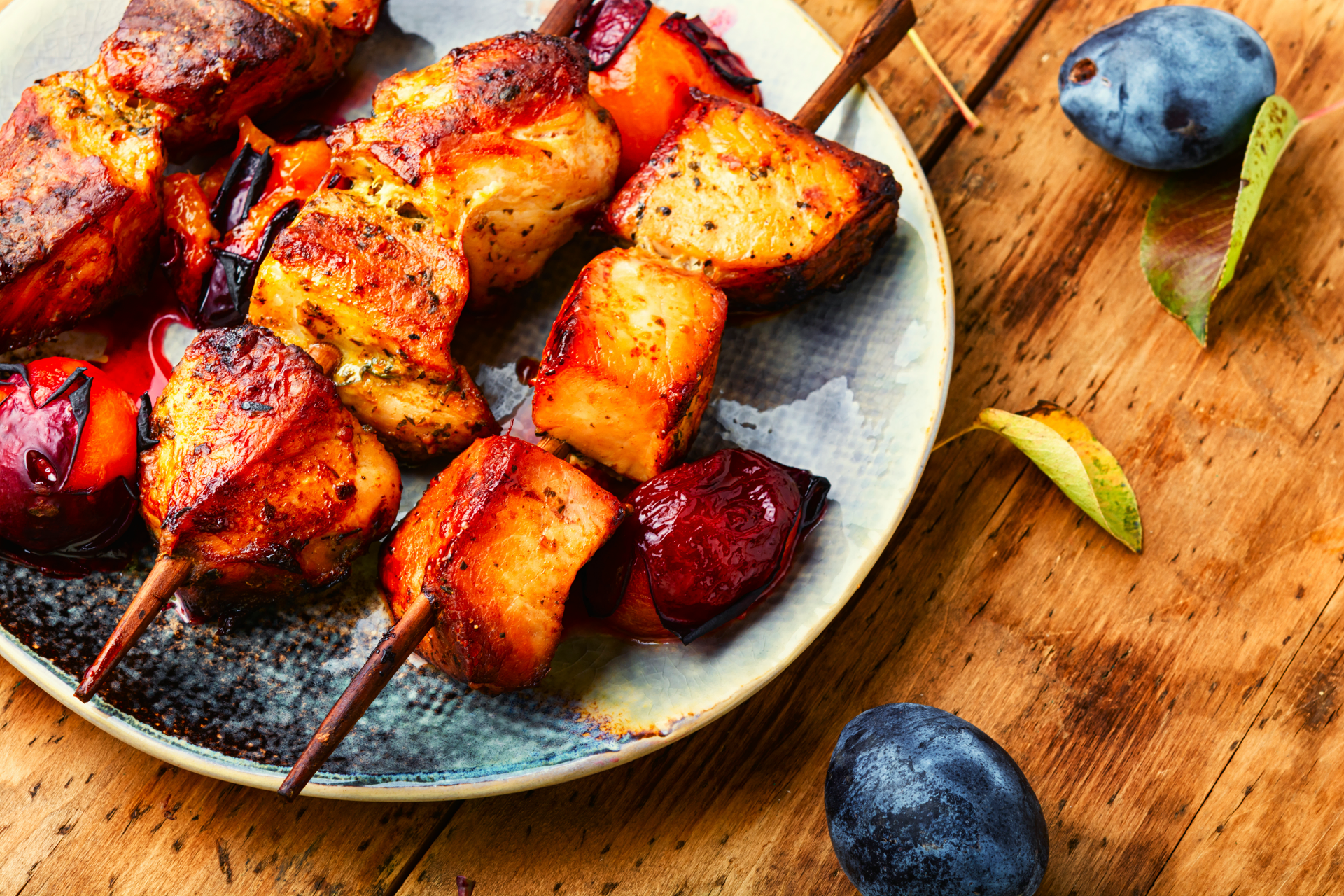 Overhead flat-lay of all ingredients for Tender South African Sosaties with Apricot Marinade laid out on a kitchen surface.