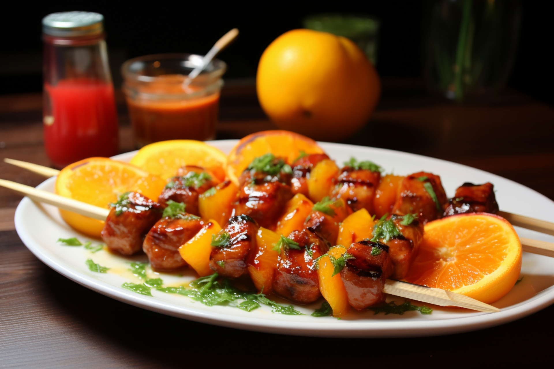 Tender South African Sosaties with Apricot Marinade — Main Course served and photographed from above