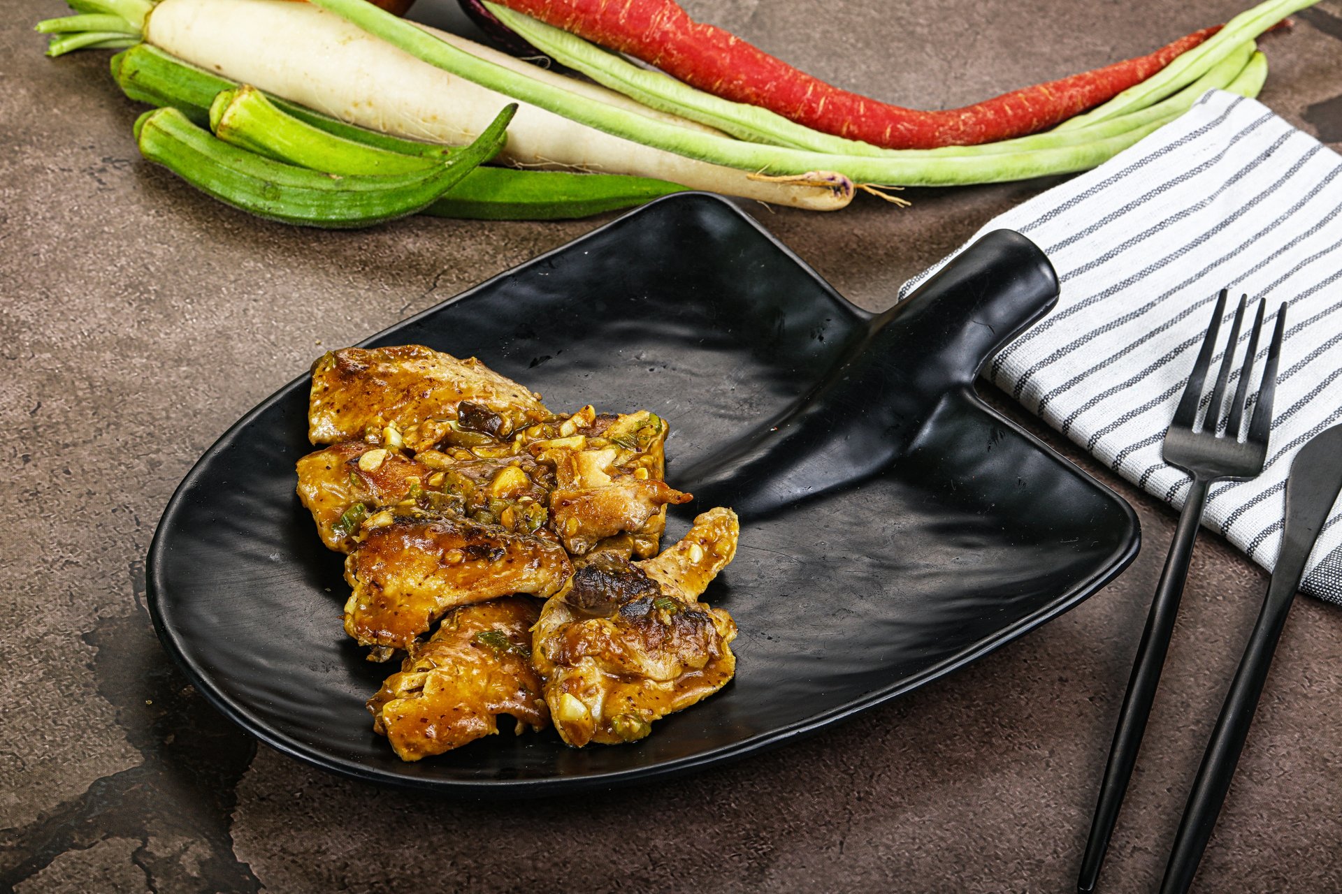Thai Lemongrass Pork Belly Bites with Chili Glaze — Appetizer served and photographed from above