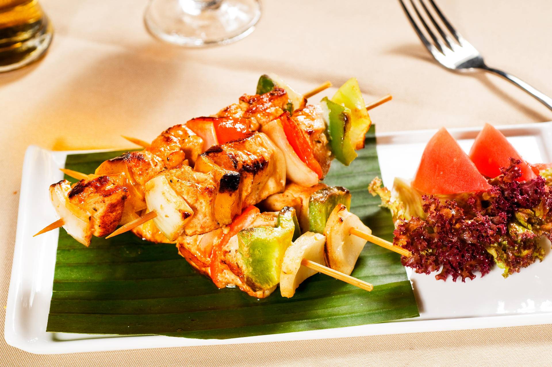 Thai Tamarind Chicken Skewers with Pineapple Glaze — Main Course served and photographed from above