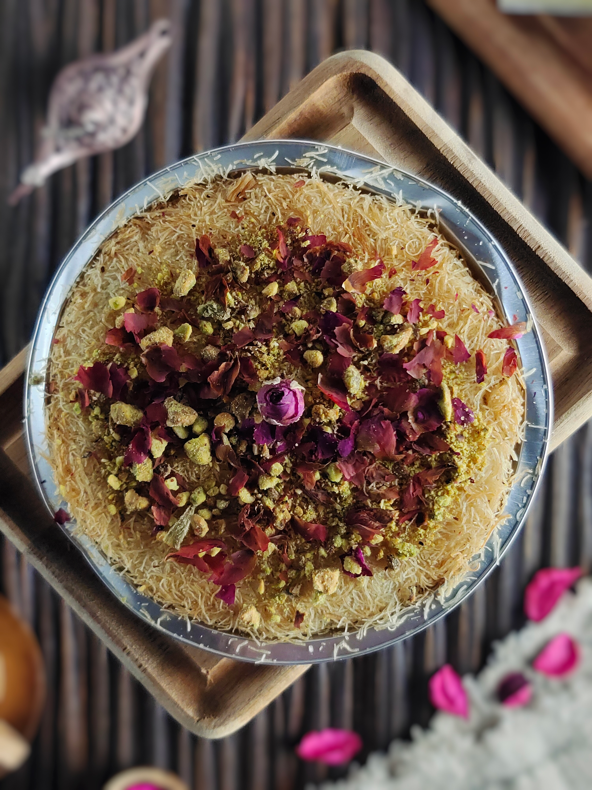 Toasted Persian Pistachio Rice with Rose Petals — Side Dish served and photographed from above