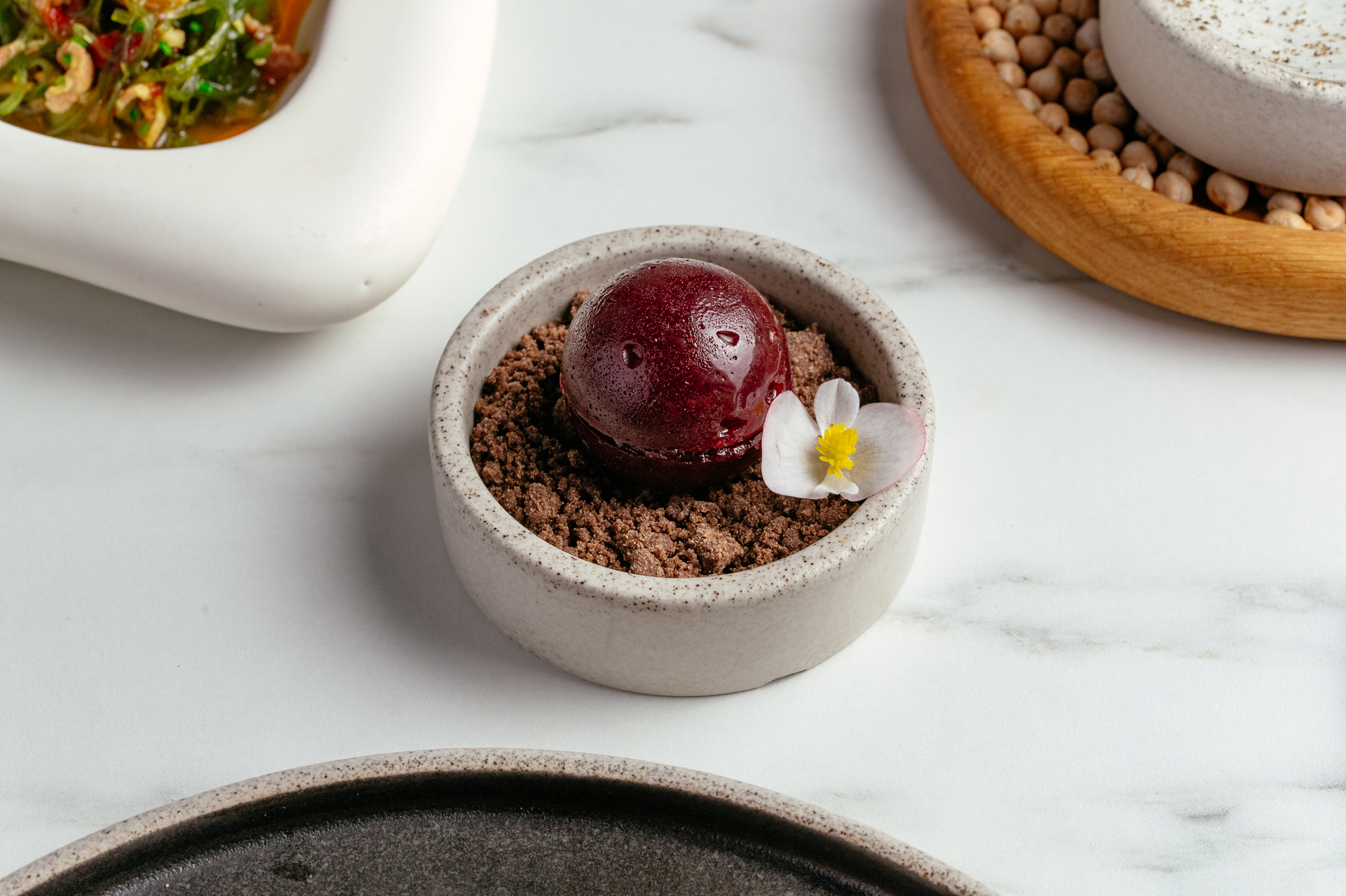 Overhead flat-lay of all ingredients for Tranquil Japanese Kinako Mochi with Azuki Red Bean Paste laid out on a kitchen surface.