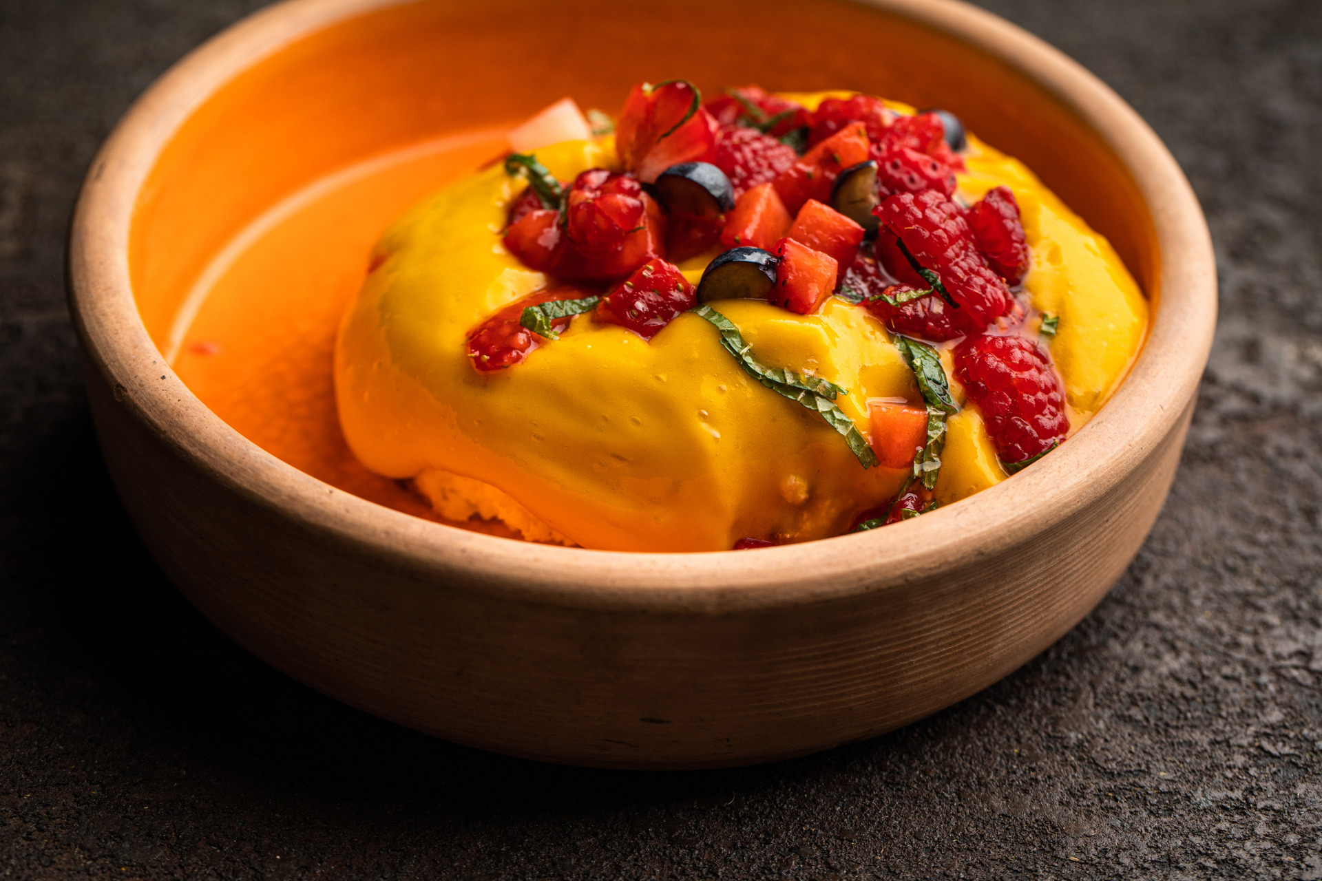 Trinidad Doubles with Tangy Mango Chutney — Snack served and photographed from above