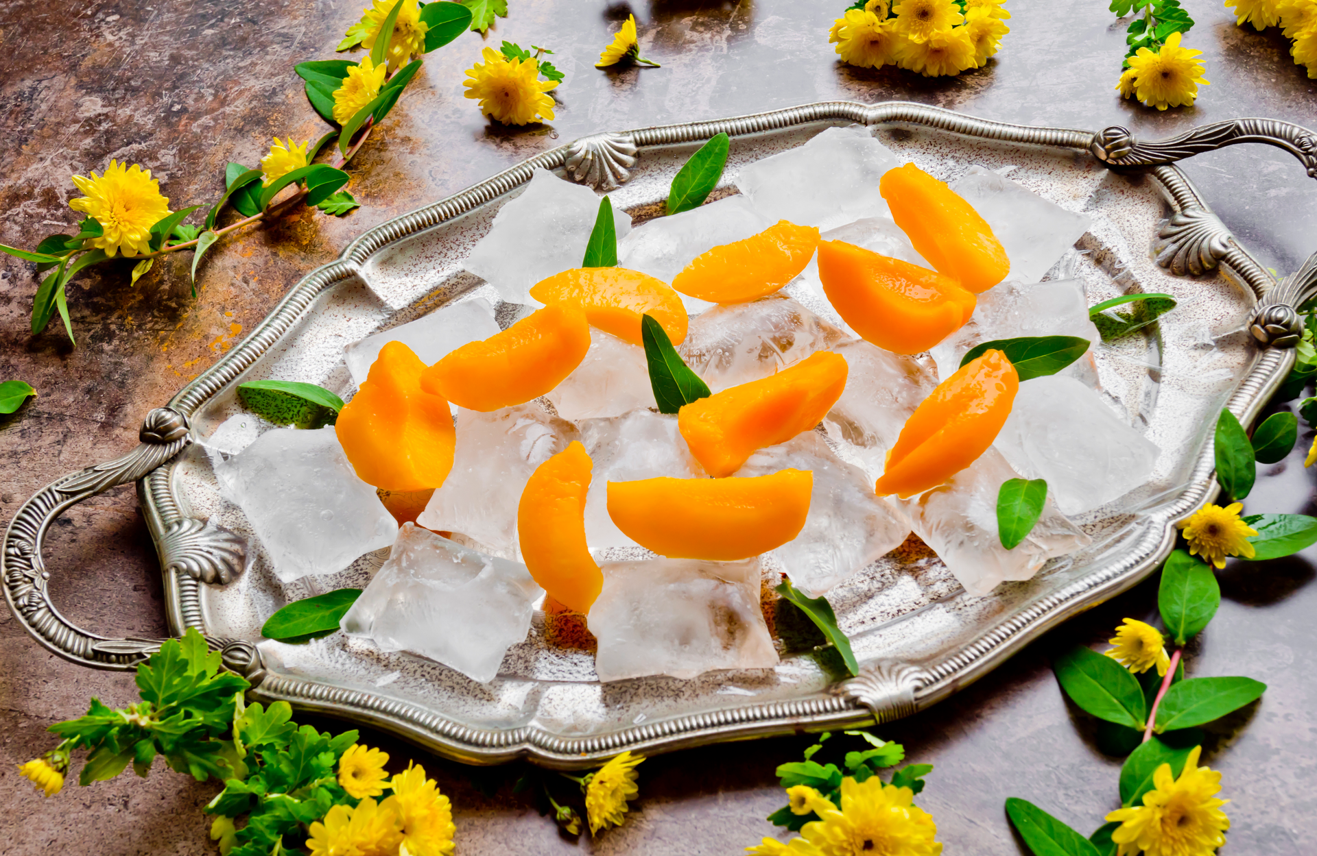 Turkish Apricot and Pistachio Streusel with Rosewater Syrup — Dessert served and photographed from above