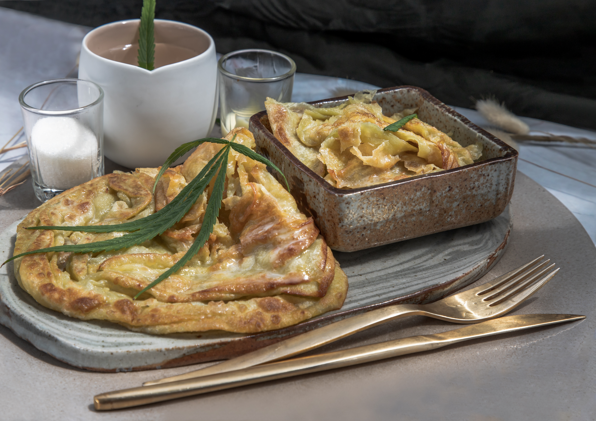 Turkish Butternut Squash Börek with Feta and Mint — Appetizer served and photographed from above