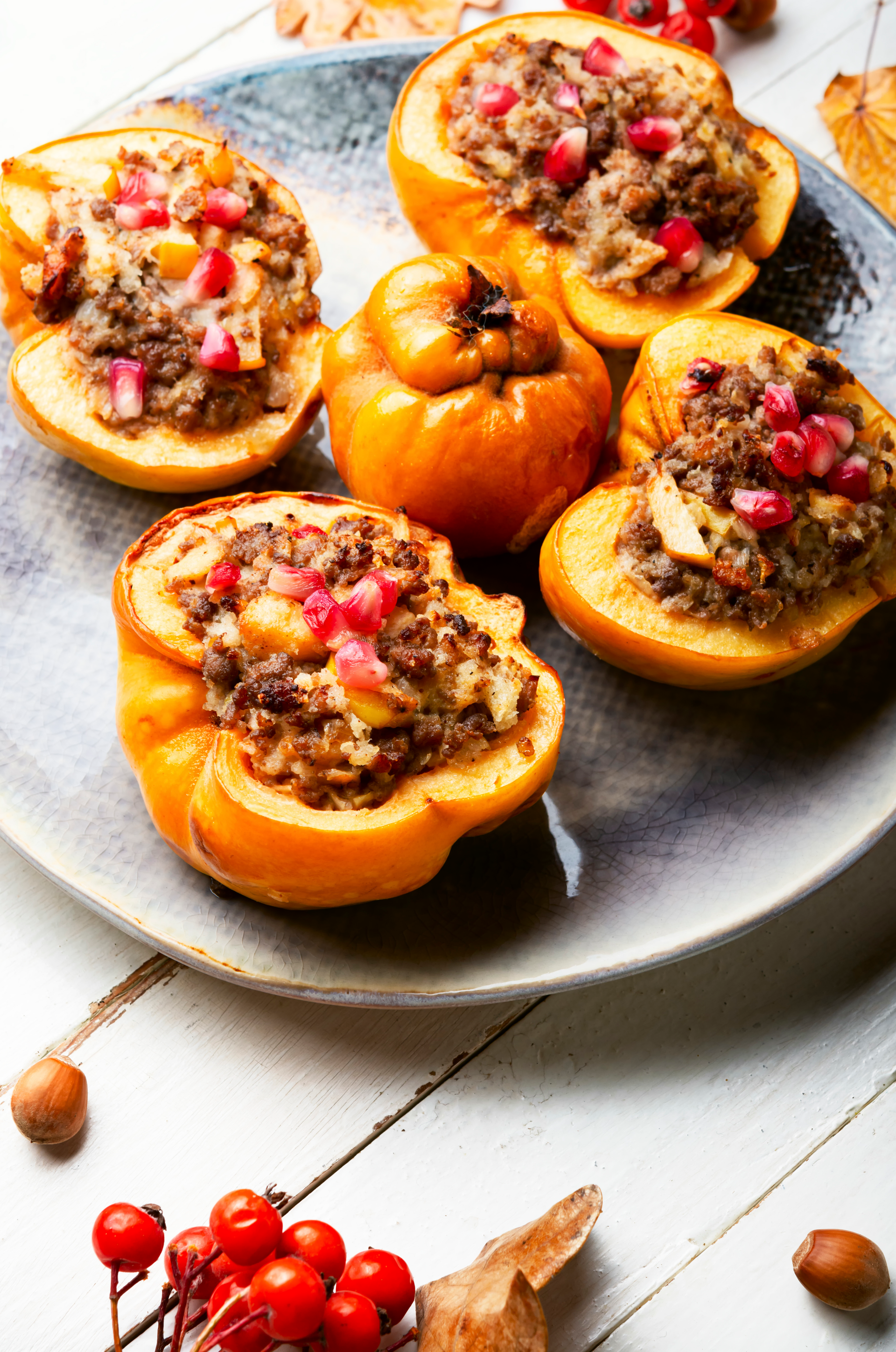 Turkish Imam Bayildi with Toasted Pine Nuts — Main Course served and photographed from above