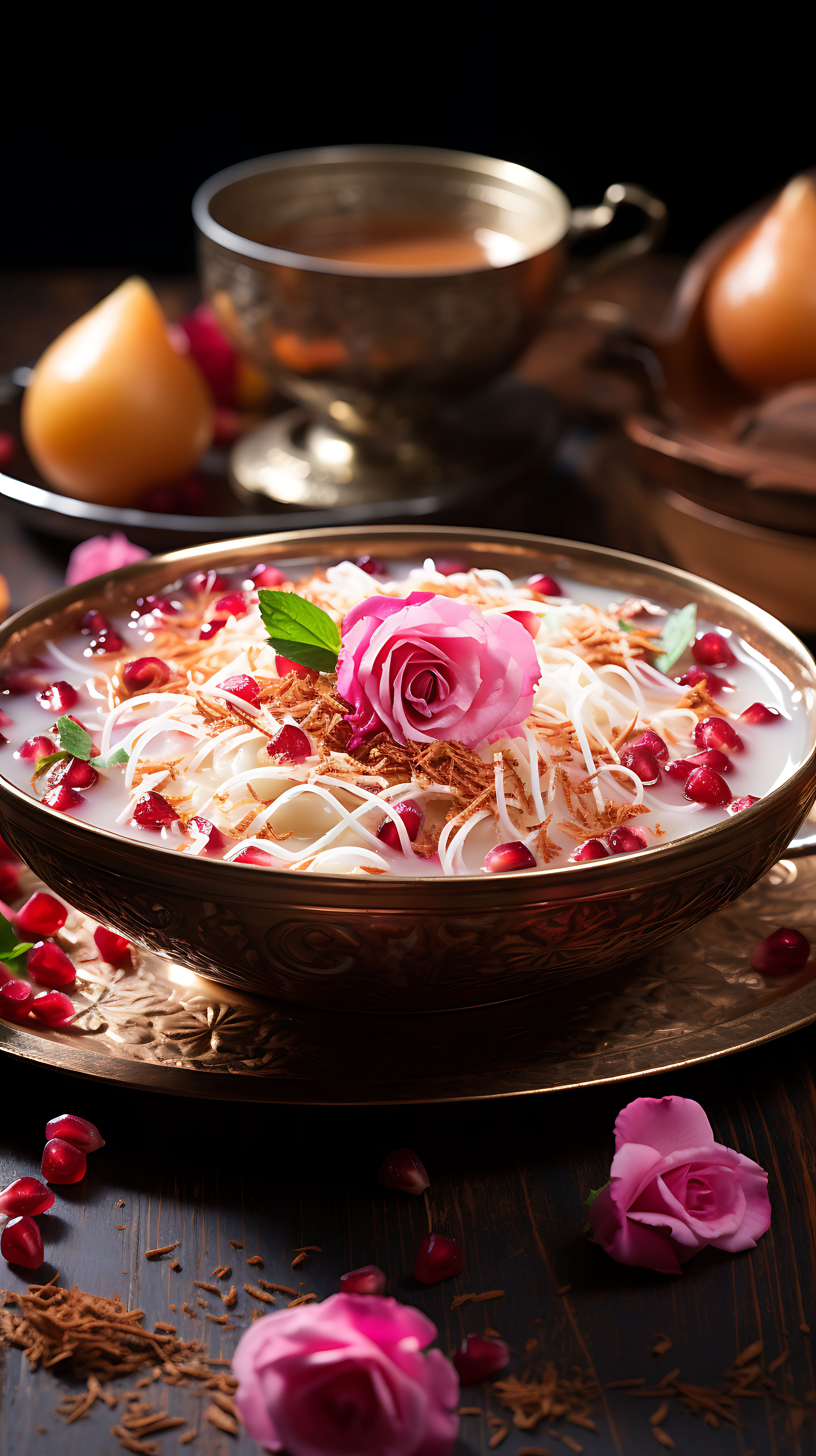 Turkish Sütlaç with Rose Water and Cinnamon — Dessert served and photographed from above