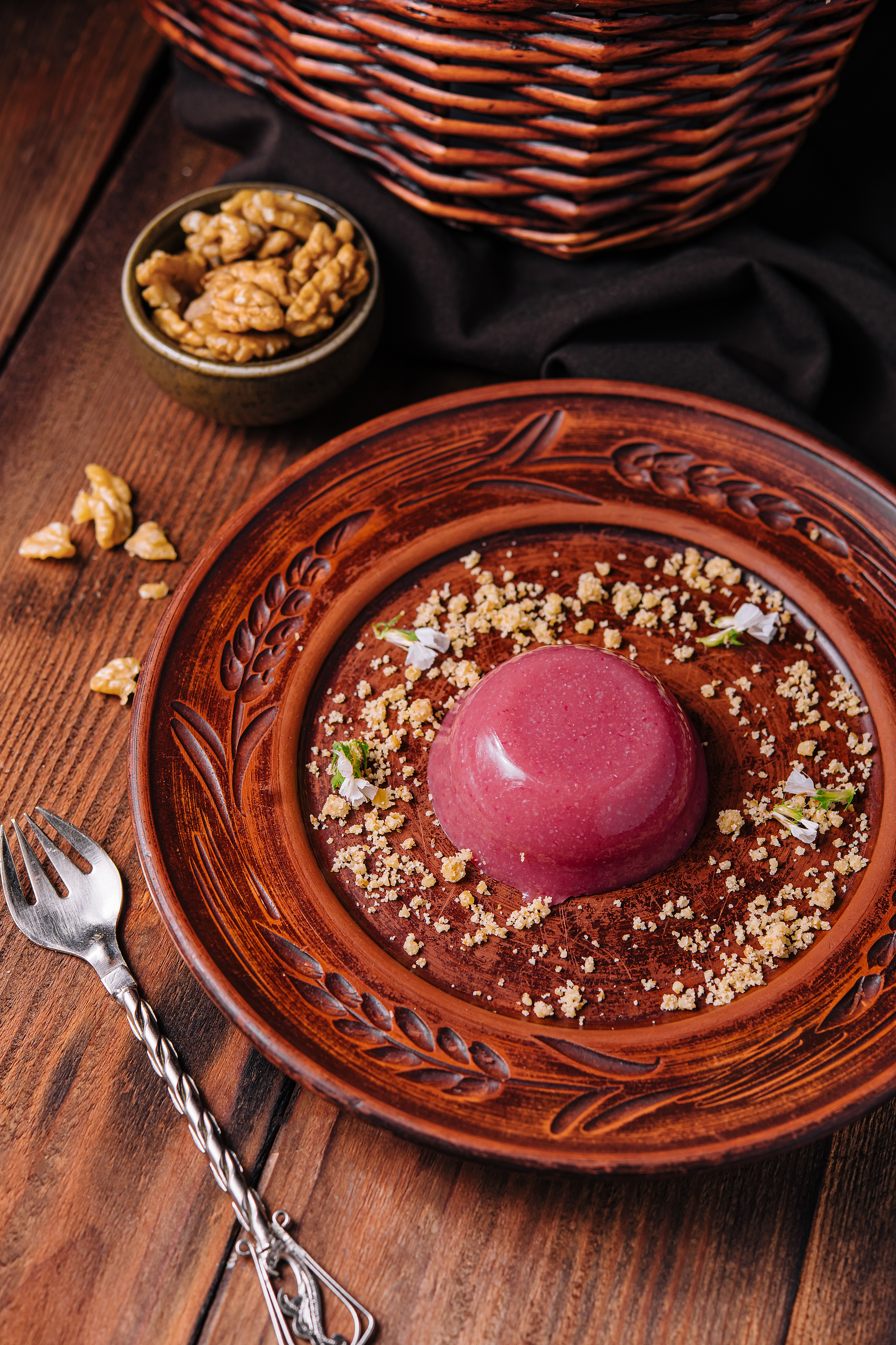 Turkish Zerde Dessert with Saffron and Pine Nuts — Dessert served and photographed from above