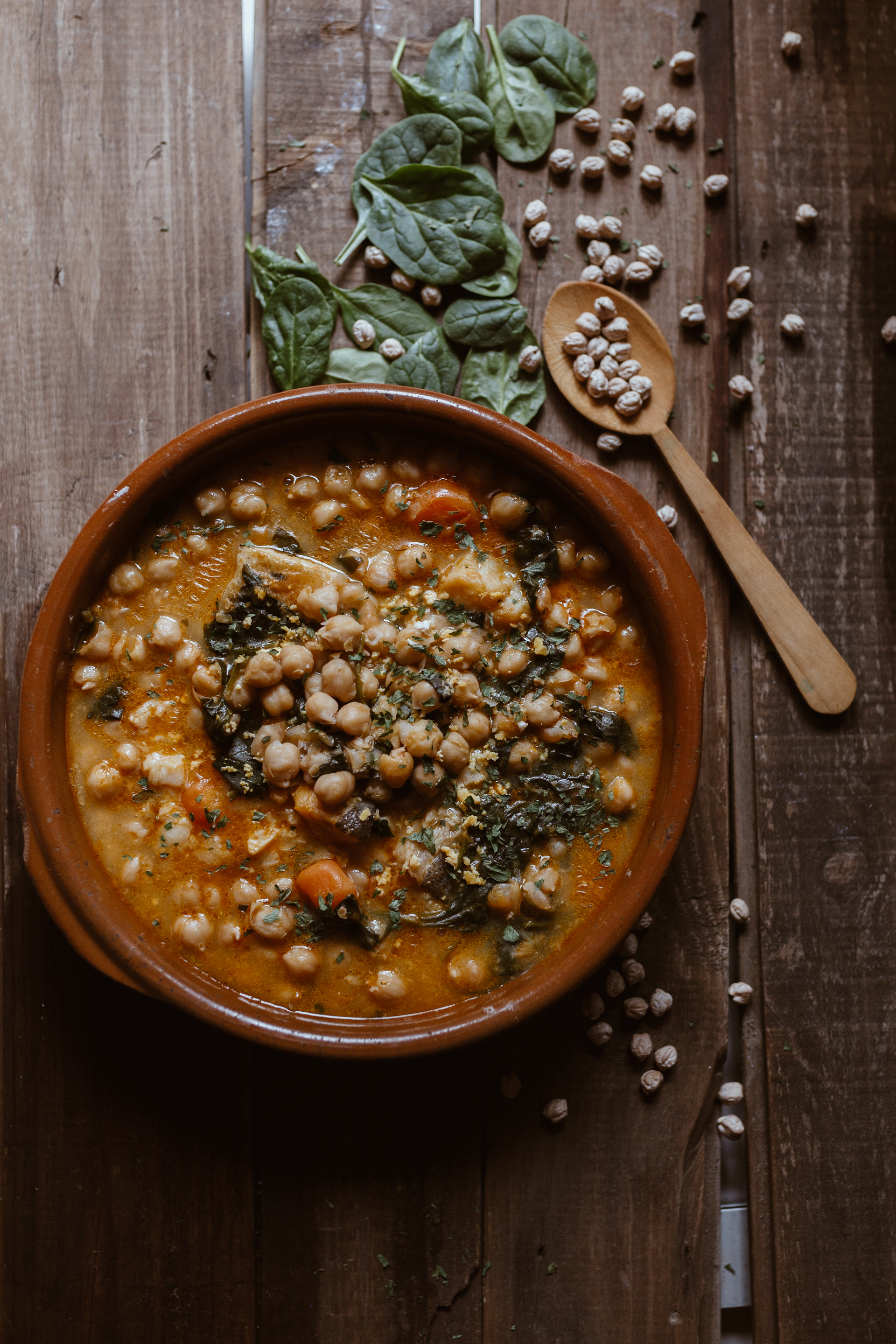 Tuscan Ribollita with Cannellini Beans and Kale — Soup served and photographed from above