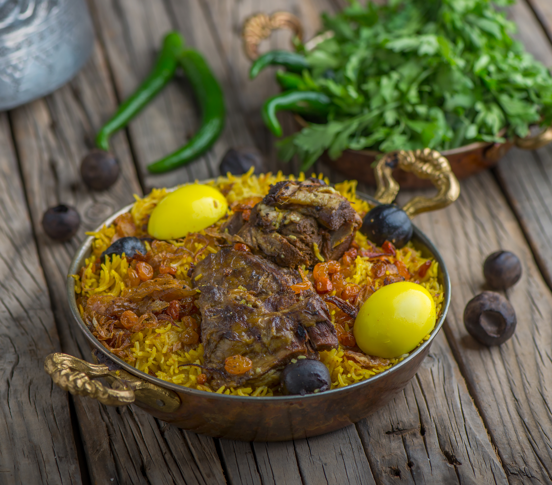 Uzbek Tashkent Lamb Pilaf with Dried Apricots — Main Course served and photographed from above