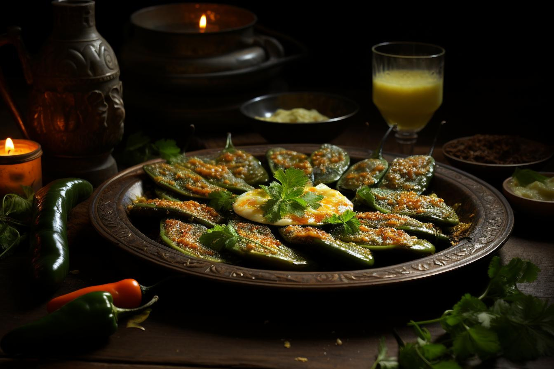 Velvety Egyptian Molokhia with Rabbit and Lemon — Main Course served and photographed from above