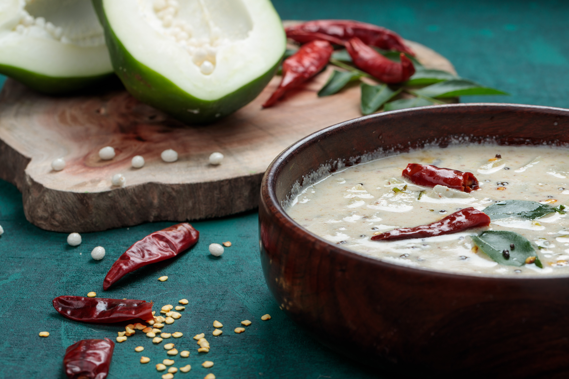 Velvety Indian Coconut Chutney with Toasted Urad Dal — Appetizer served and photographed from above