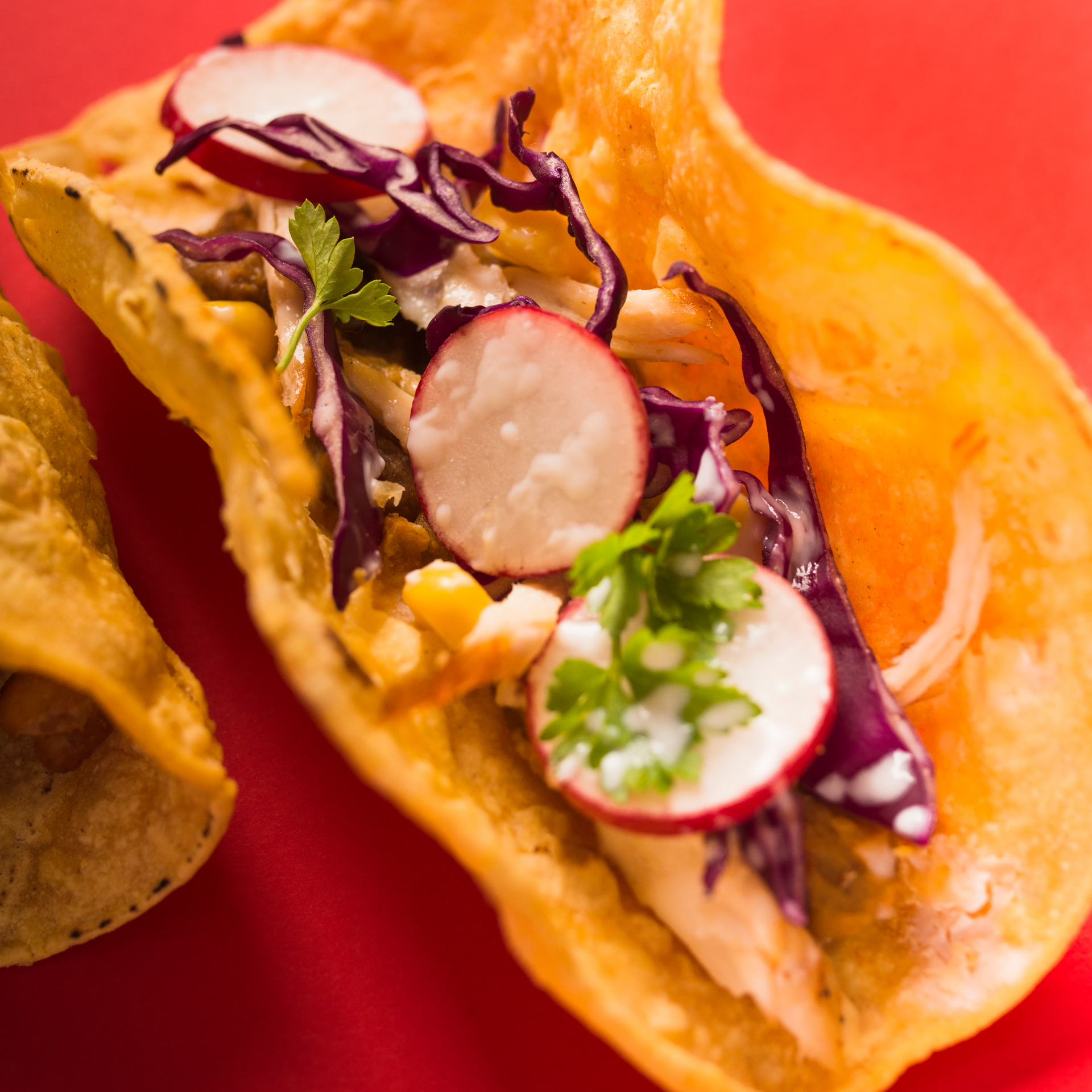 Overhead flat-lay of all ingredients for Vibrant Chilean Chacarero laid out on a kitchen surface.