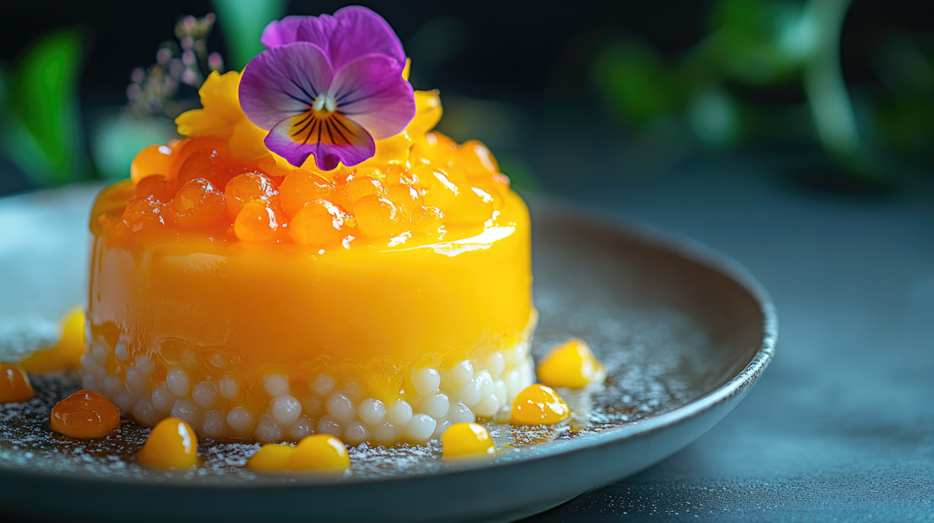 Overhead flat-lay of all ingredients for Vibrant Indian Mango Lassi Cheesecake with Coconut Cream laid out on a kitchen surface.