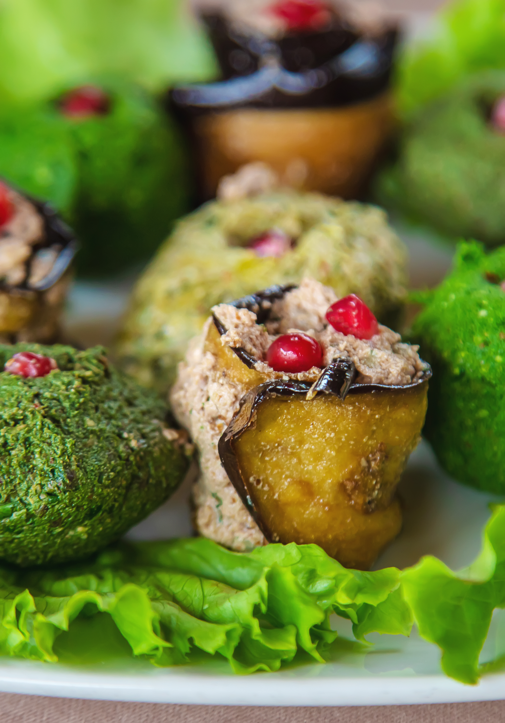 Vibrant Peruvian Causa Rellena with Avocado and Chicken — Appetizer served and photographed from above