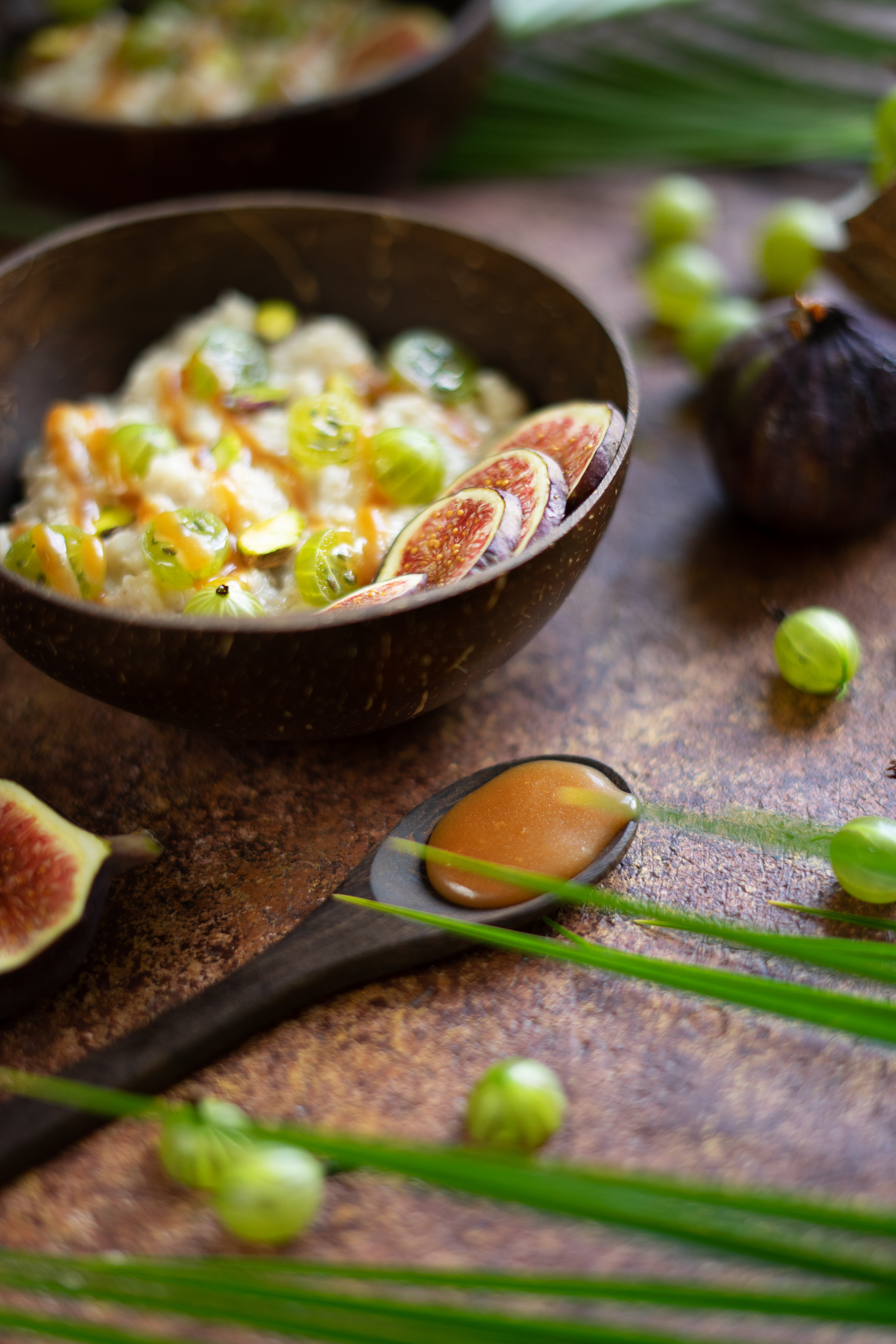 Overhead flat-lay of all ingredients for Vibrant Thai Pomelo Lemongrass Salad with Cashews and Mint laid out on a kitchen surface.