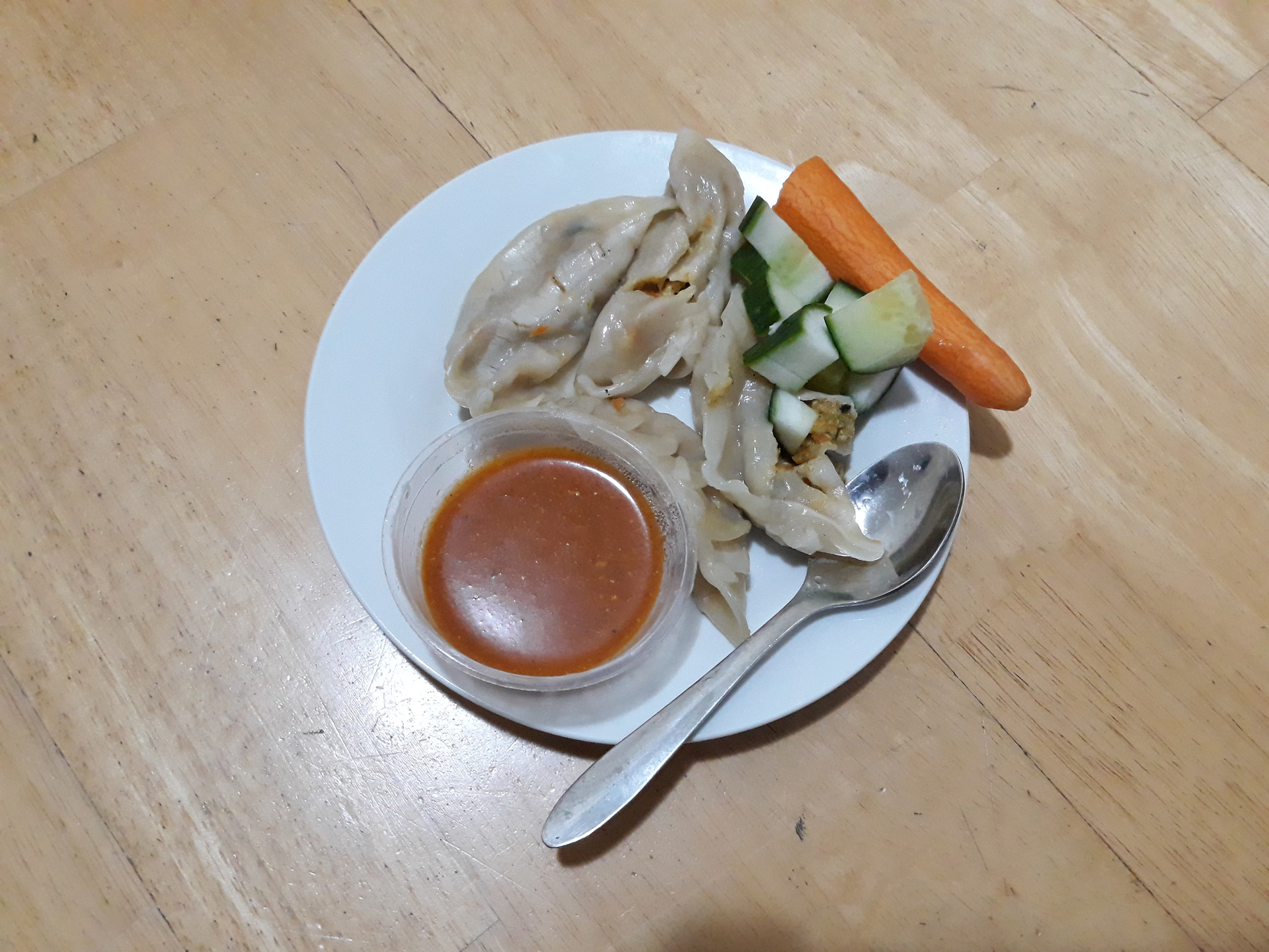 Vietnamese Dumplings with Nuoc Cham Dipping Sauce — Appetizer served and photographed from above