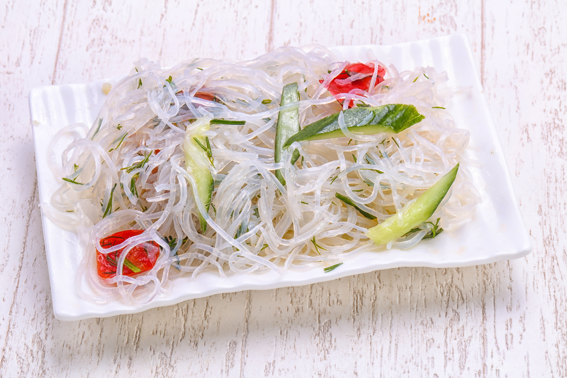 Vietnamese Glass Noodle Salad with Lime and Peanuts — Salad served and photographed from above