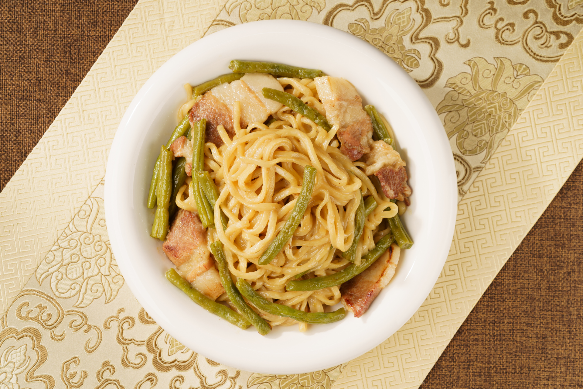 Vietnamese Lemongrass Pork Noodles with Chili Lime Sauce — Main Course served and photographed from above