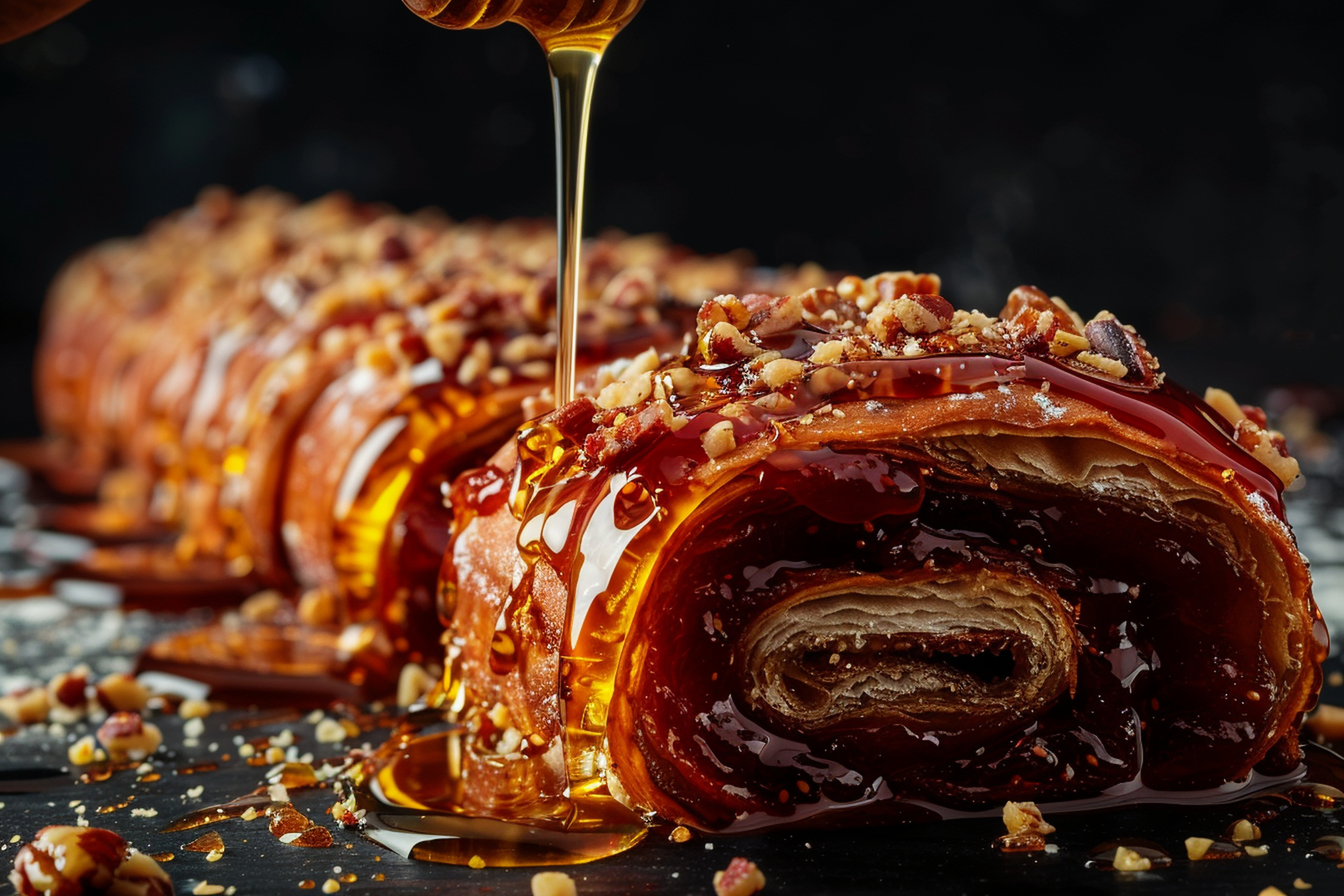 Overhead flat-lay of all ingredients for Warm Moroccan Anise Rolls with Date Syrup Drizzle laid out on a kitchen surface.
