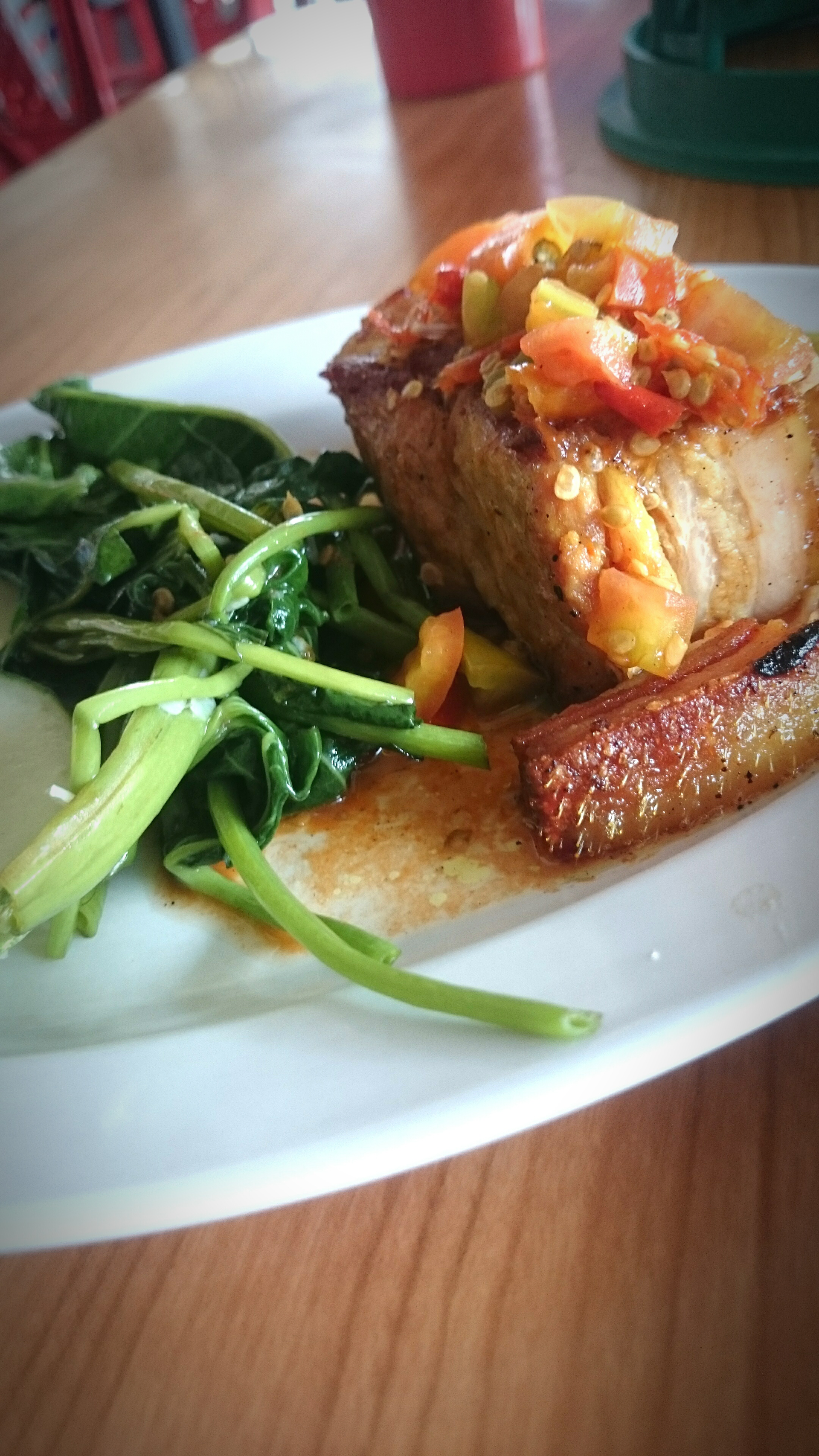 Zambian Nshima with Collard Greens and Grilled Tilapia — Main Course served and photographed from above