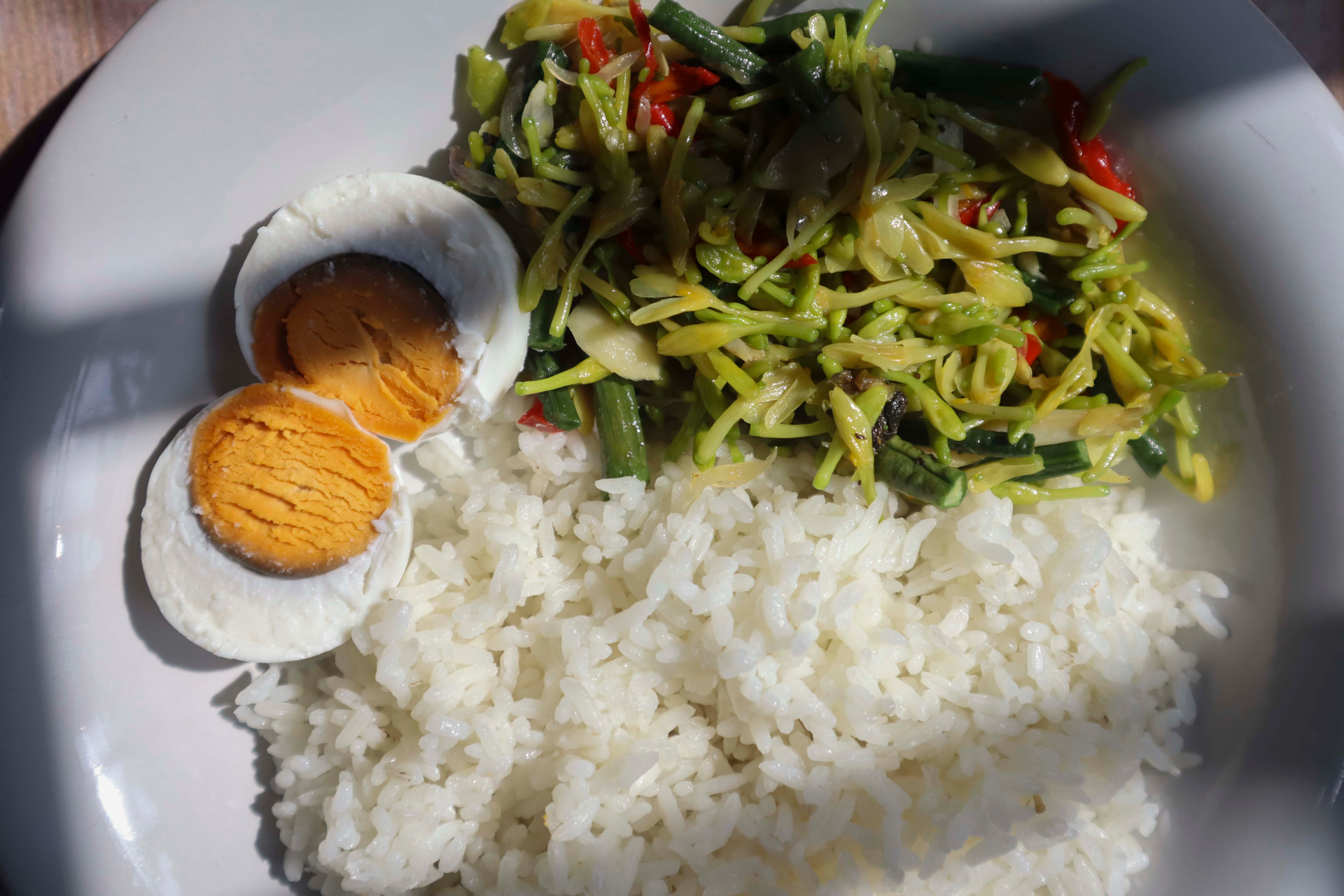 Zesty Balinese Nasi Campur with Coconut-Curry Infusion — Main Course served and photographed from above